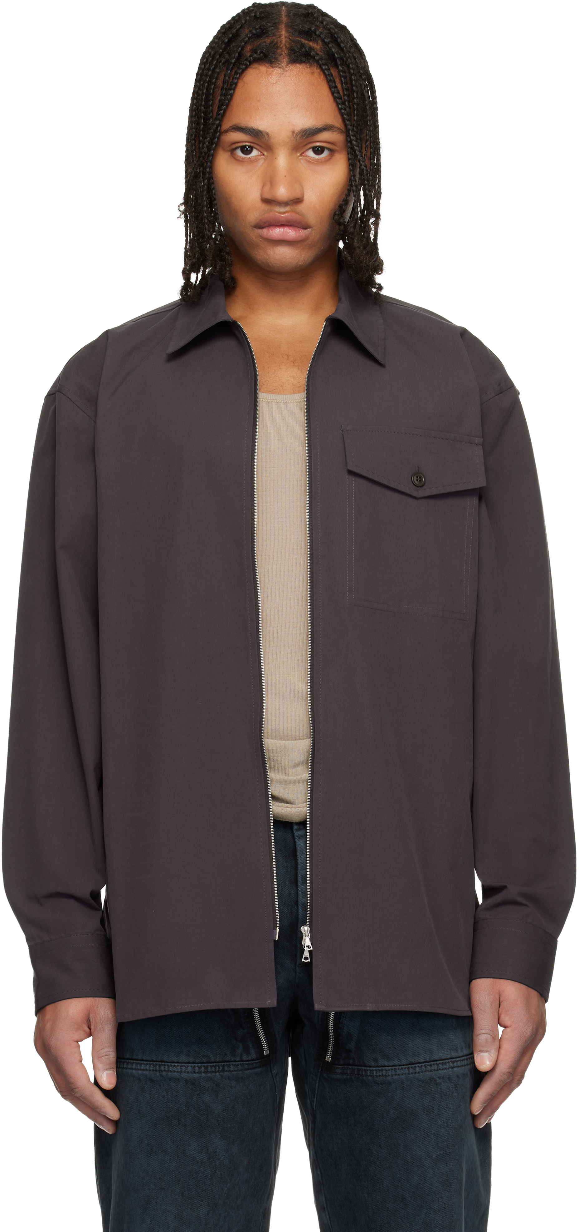 Dries Van Noten Brown Cotton Zipped Shirt In Brown
