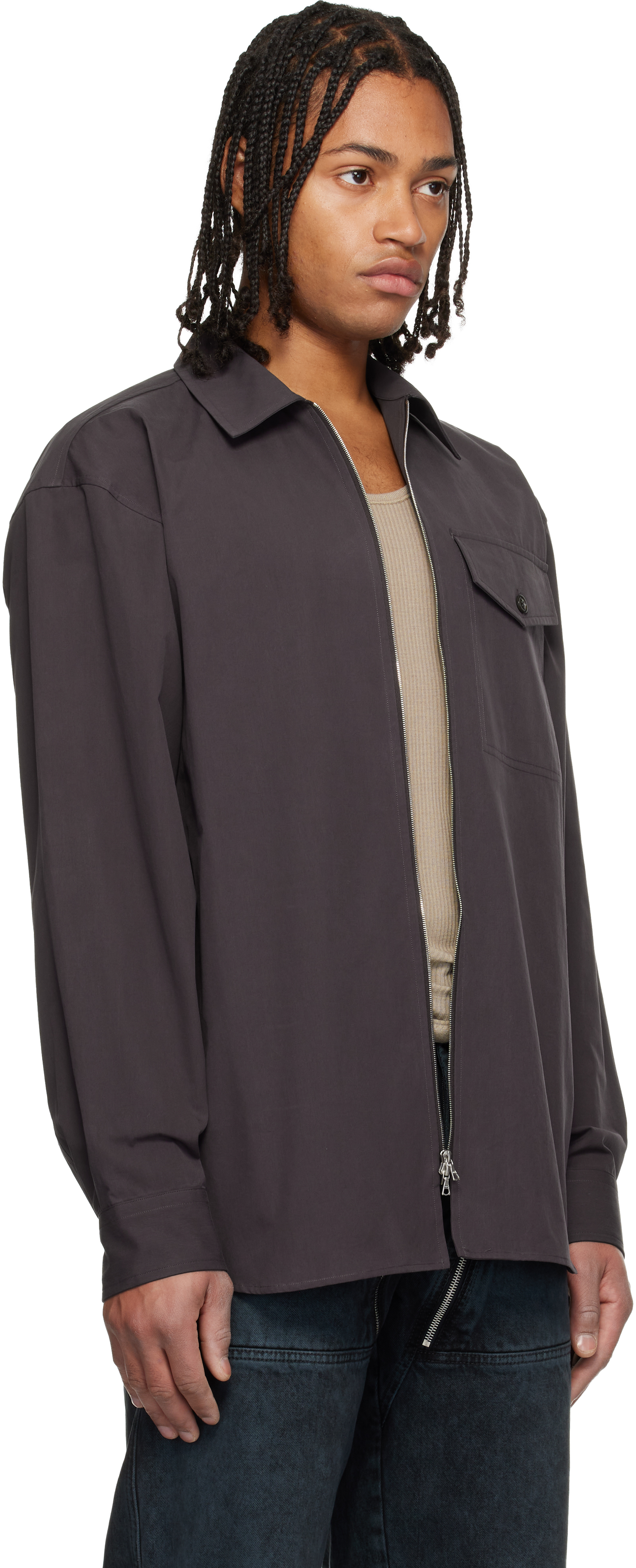 Dries Van Noten Brown Cotton Zipped Shirt In Brown