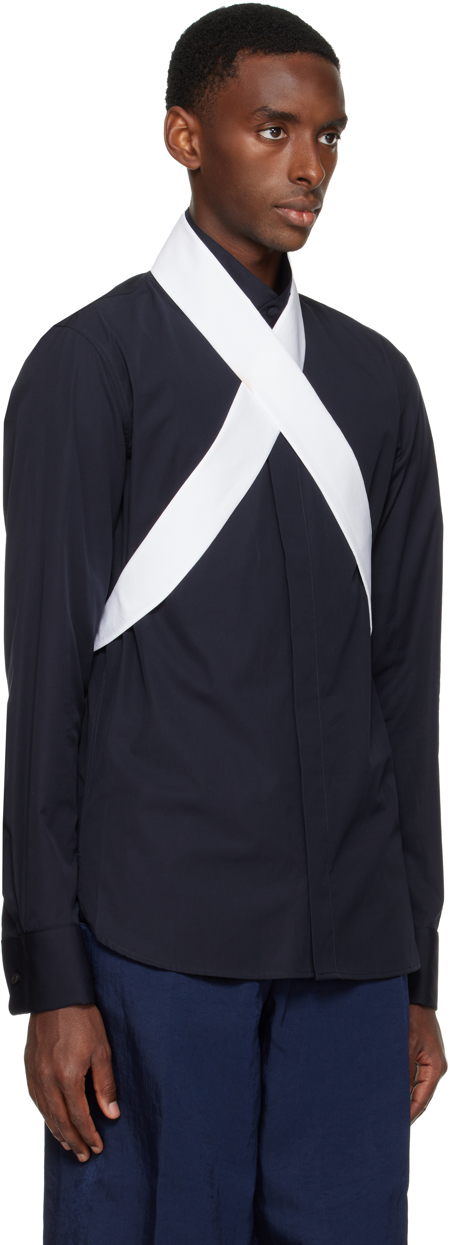Dries Van Noten Navy Detachable Strap Shirt In Blue