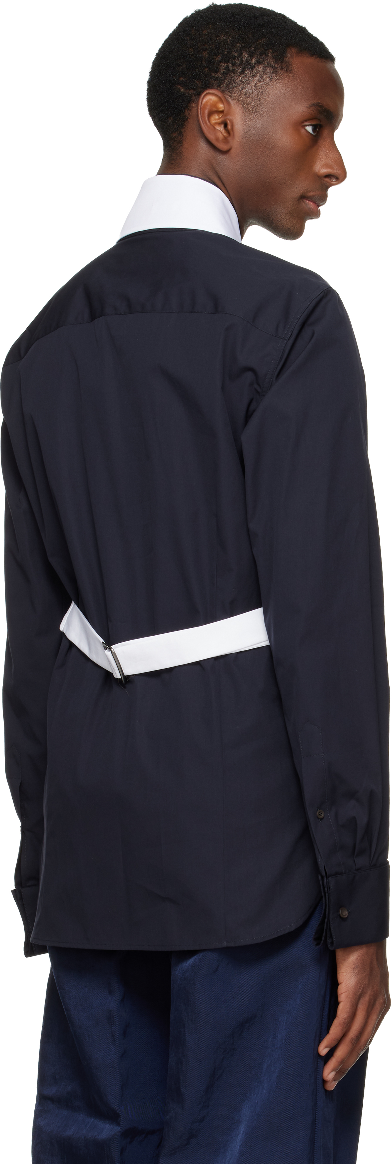 Dries Van Noten Navy Detachable Strap Shirt In Blue