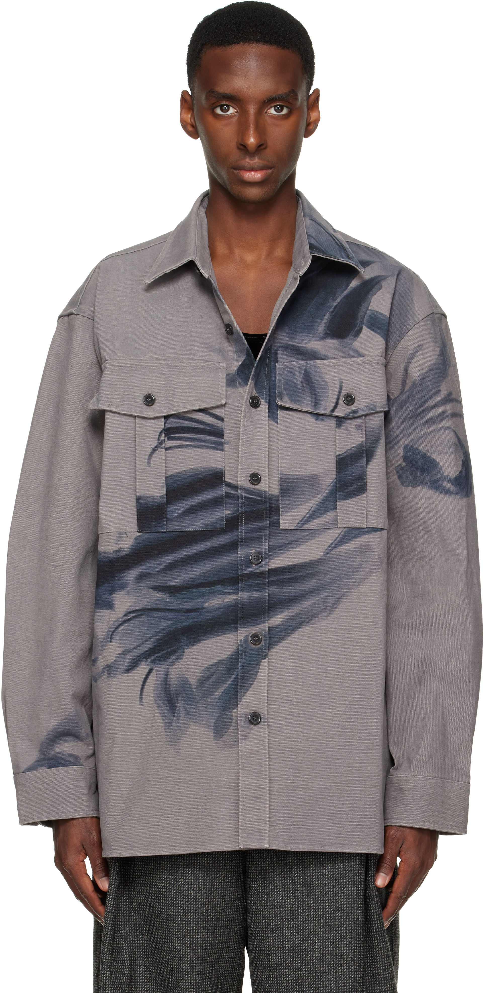 Dries Van Noten: Gray Oversized Cotton Shirt | SSENSE