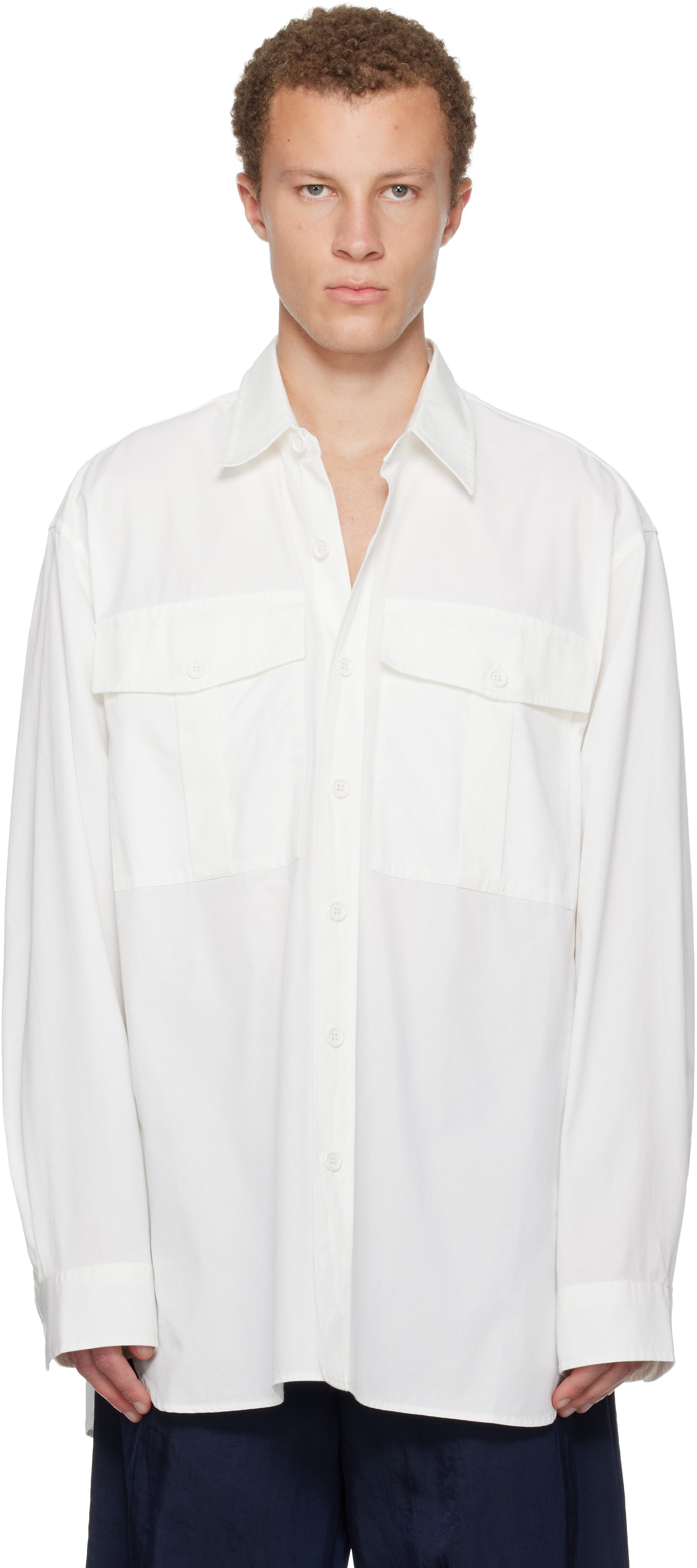 Dries Van Noten Off-white Oversized Cotton Shirt In White