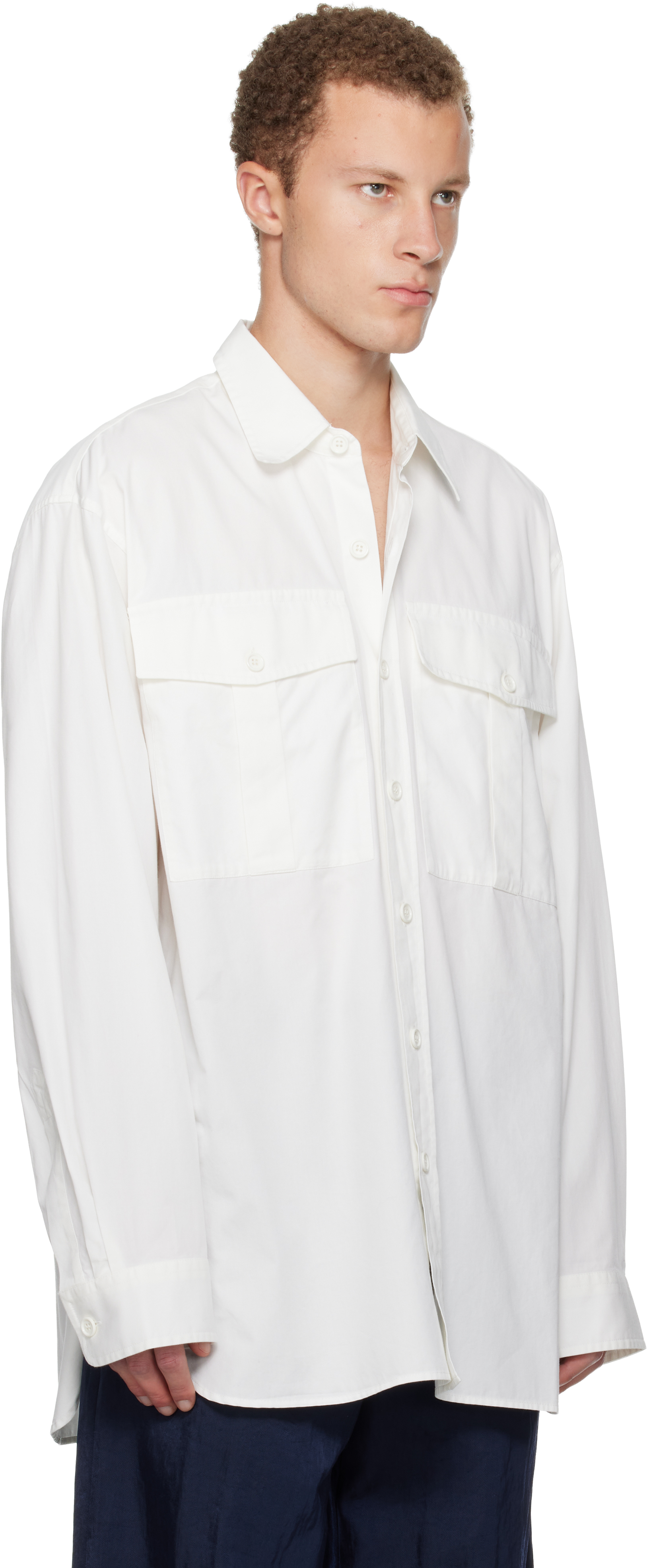Dries Van Noten Off-white Oversized Cotton Shirt In White