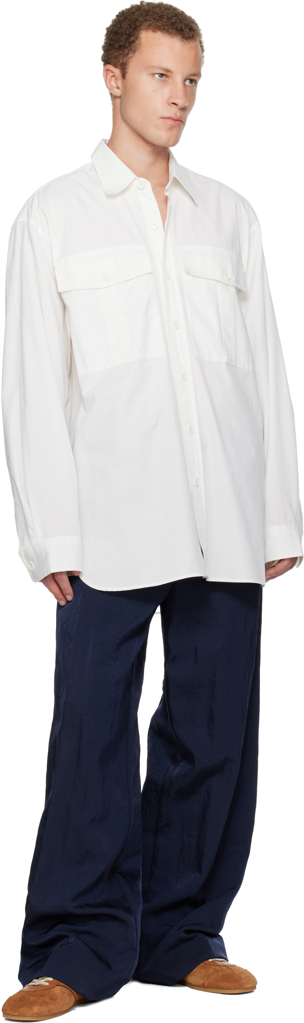 Dries Van Noten Off-white Oversized Cotton Shirt In White