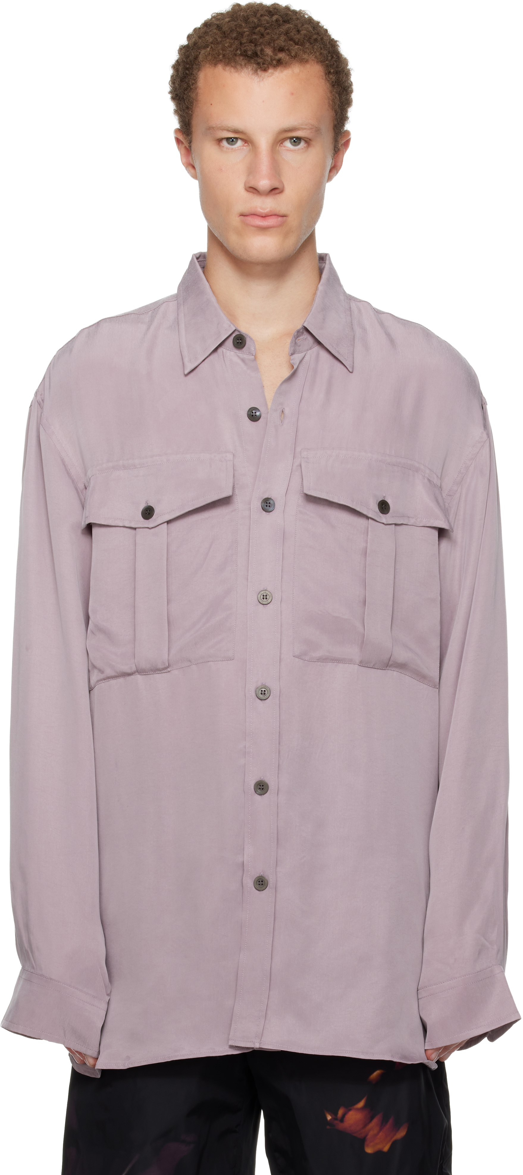 Dries Van Noten Purple Oversized Cupro Shirt In Pink