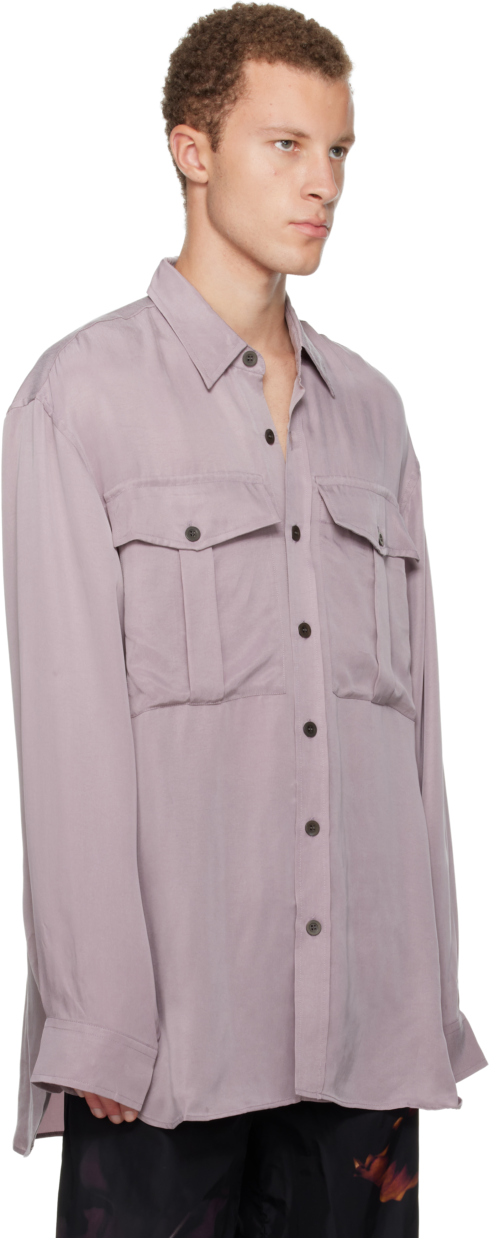 Dries Van Noten Purple Oversized Cupro Shirt In Pink