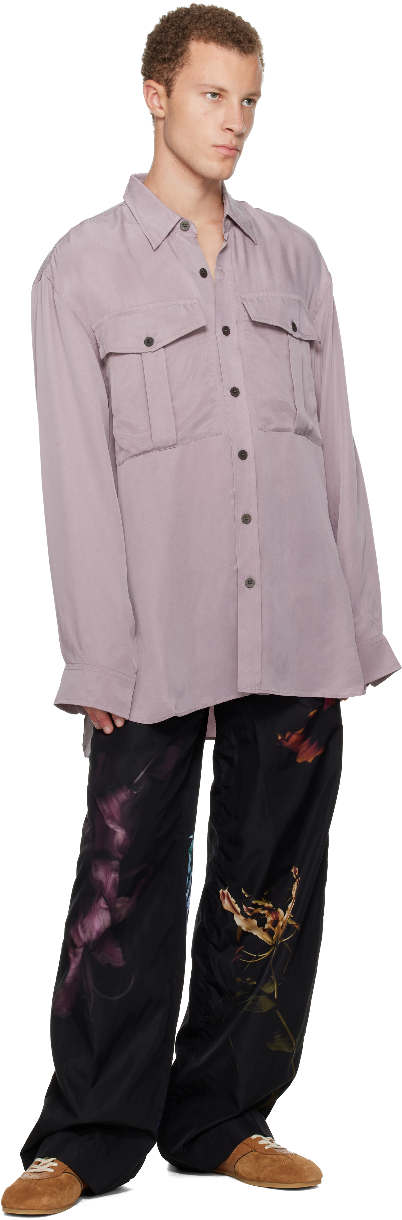 Dries Van Noten Purple Oversized Cupro Shirt In Pink