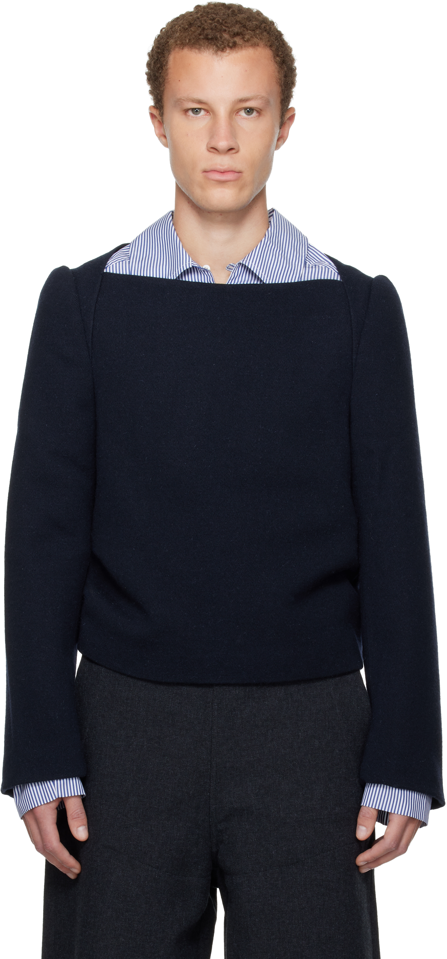 Dries Van Noten Navy Wool Shirt In Blue