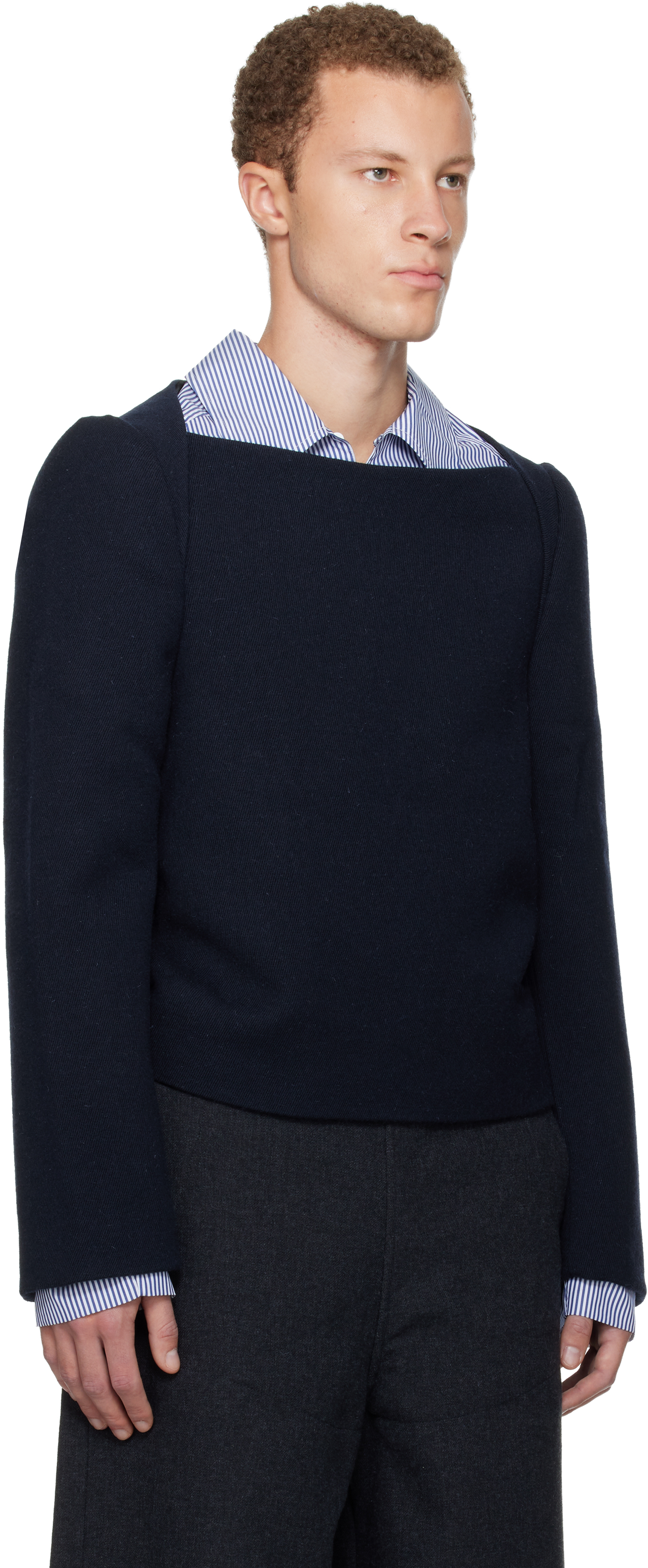 Dries Van Noten Navy Wool Shirt In Blue