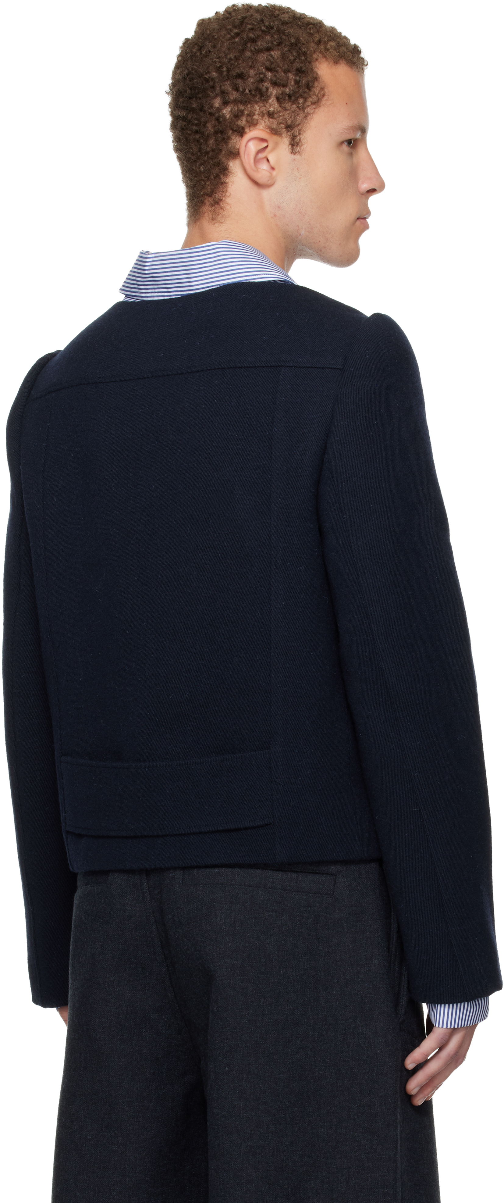 Dries Van Noten Navy Wool Shirt In Blue