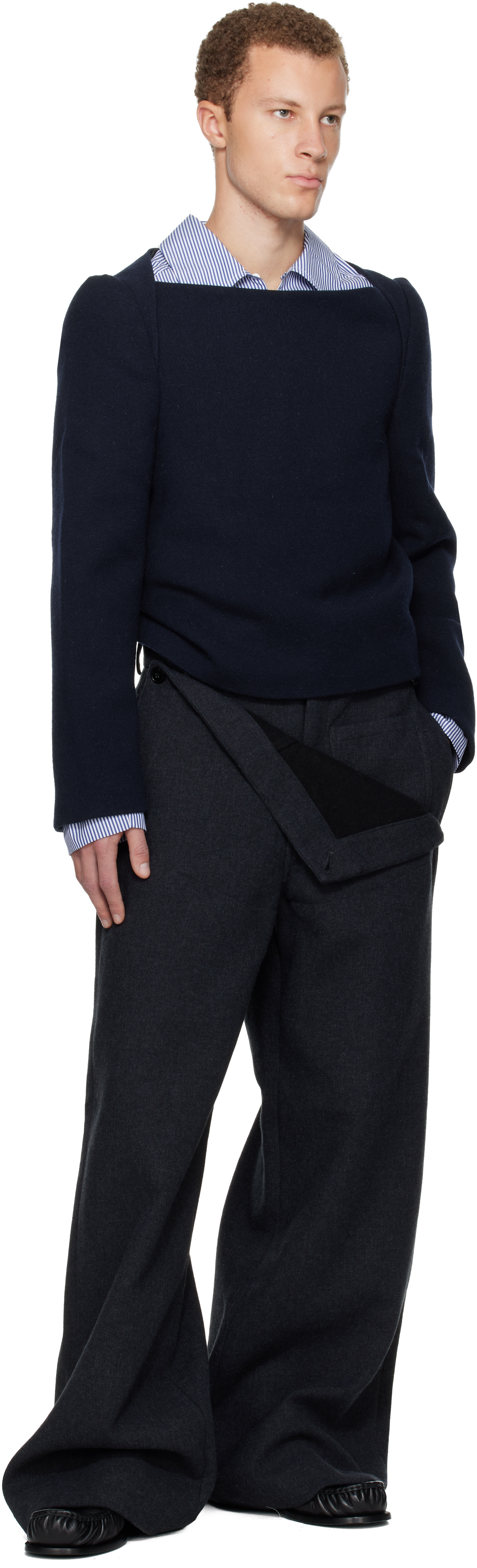 Dries Van Noten Navy Wool Shirt In Blue