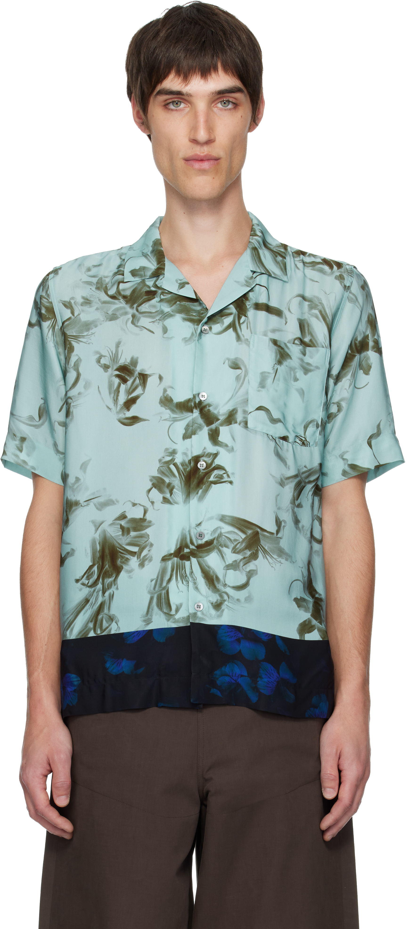 Dries Van Noten Blue Boxy Viscose Shirt In Green