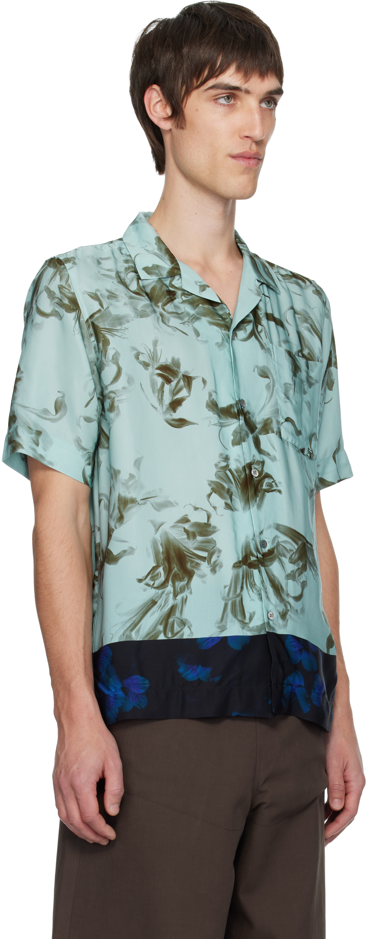 Dries Van Noten Blue Boxy Viscose Shirt In Green