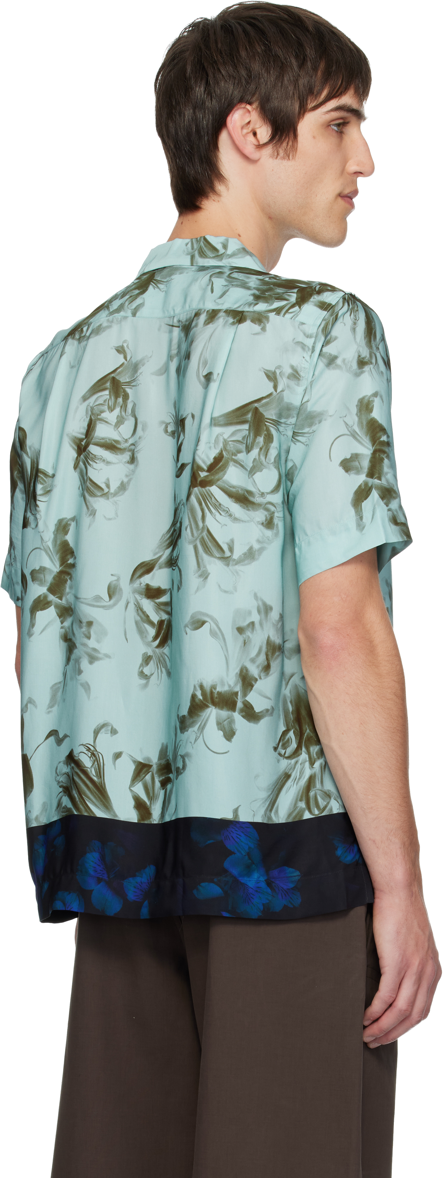 Dries Van Noten Blue Boxy Viscose Shirt In Green