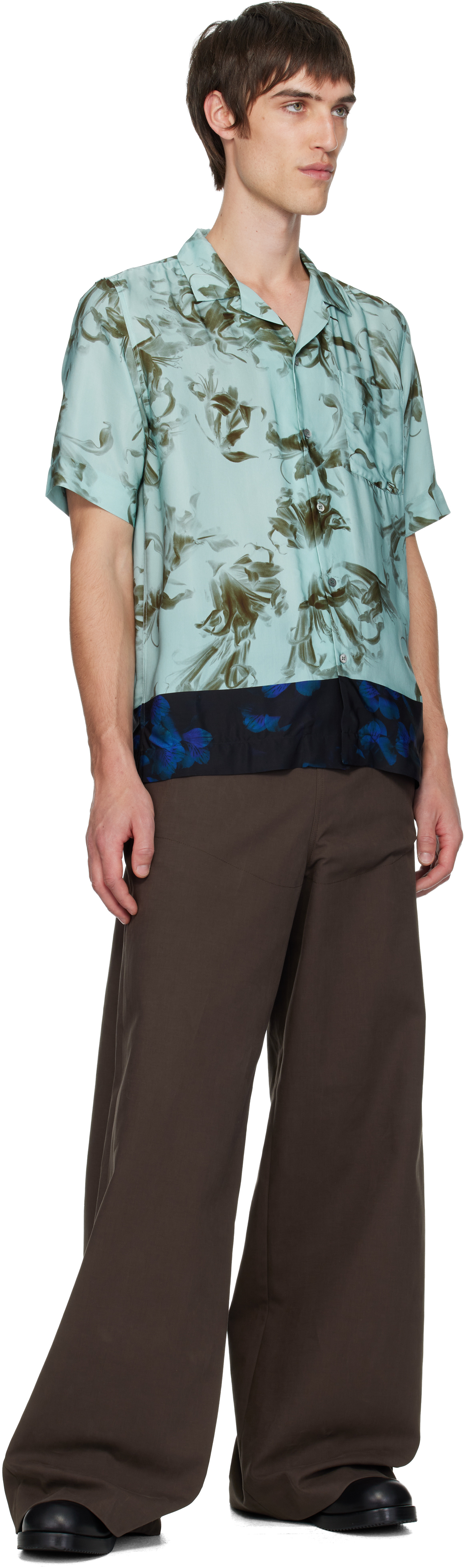 Dries Van Noten Blue Boxy Viscose Shirt In Green