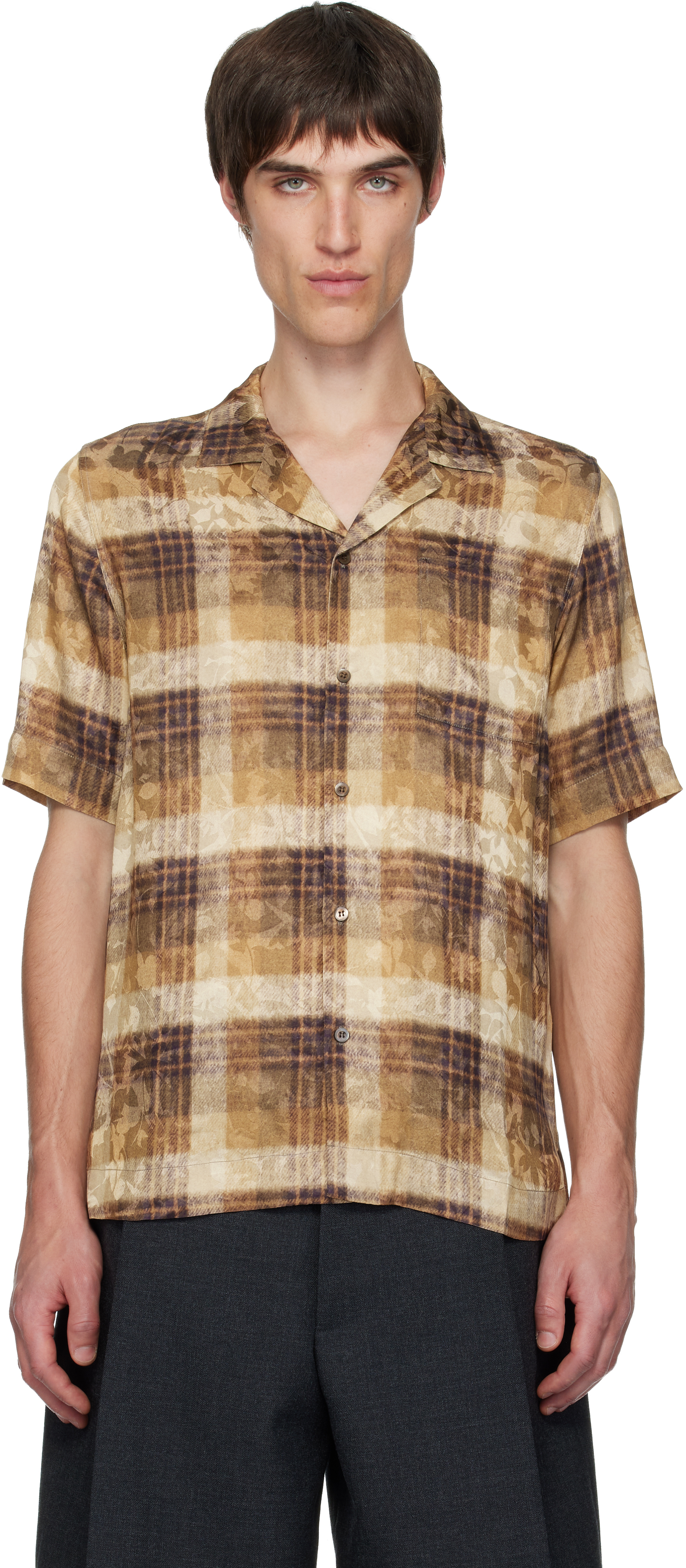 Dries Van Noten Off-white & Tan Boxy Viscose Shirt In Brown
