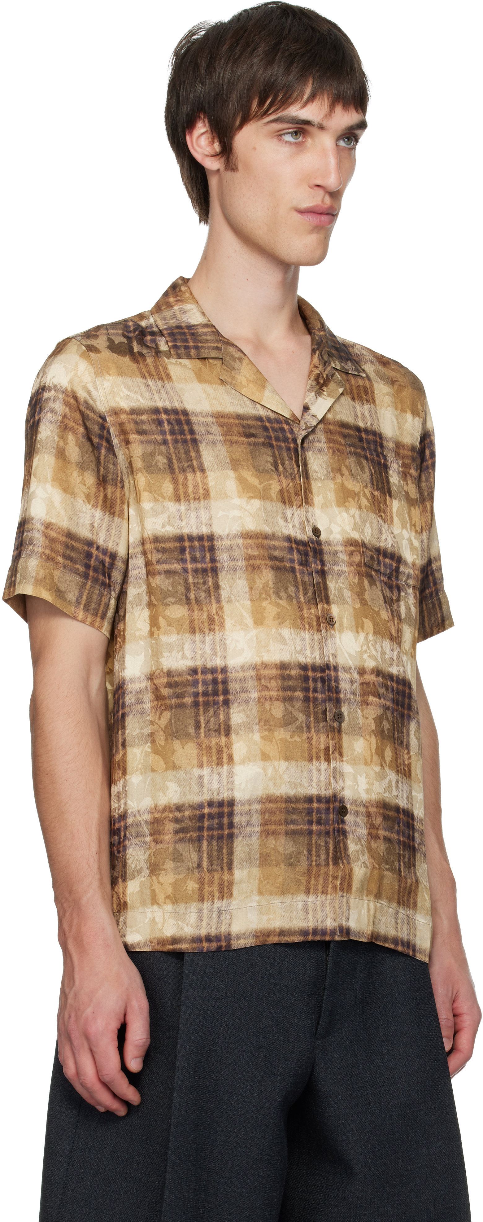 Dries Van Noten Off-white & Tan Boxy Viscose Shirt In Brown