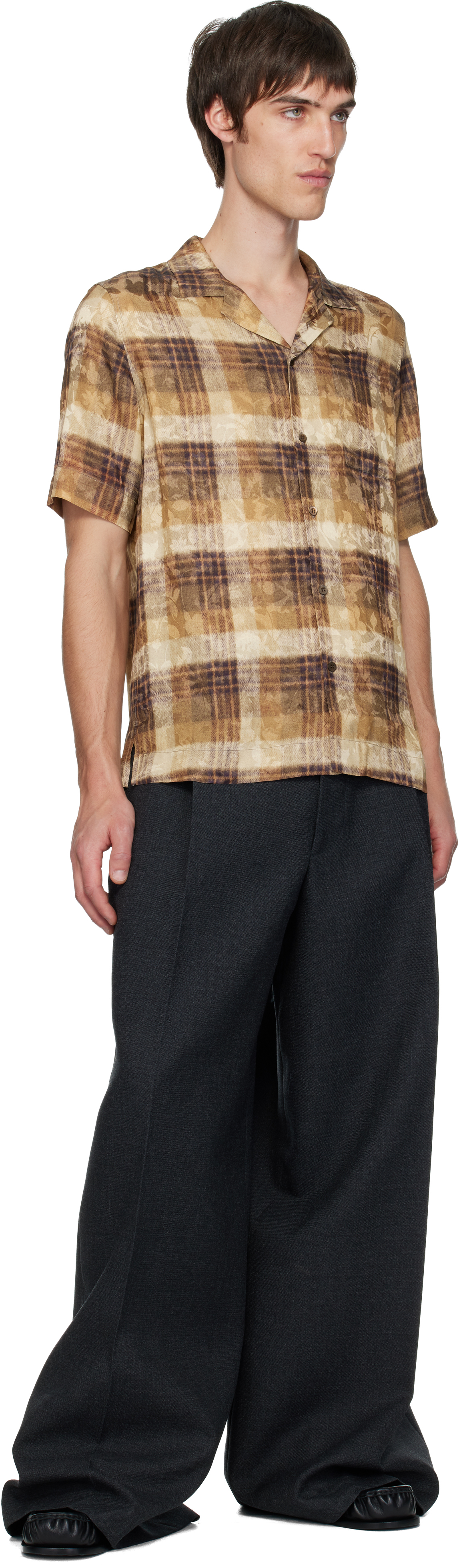 Dries Van Noten Off-white & Tan Boxy Viscose Shirt In Brown