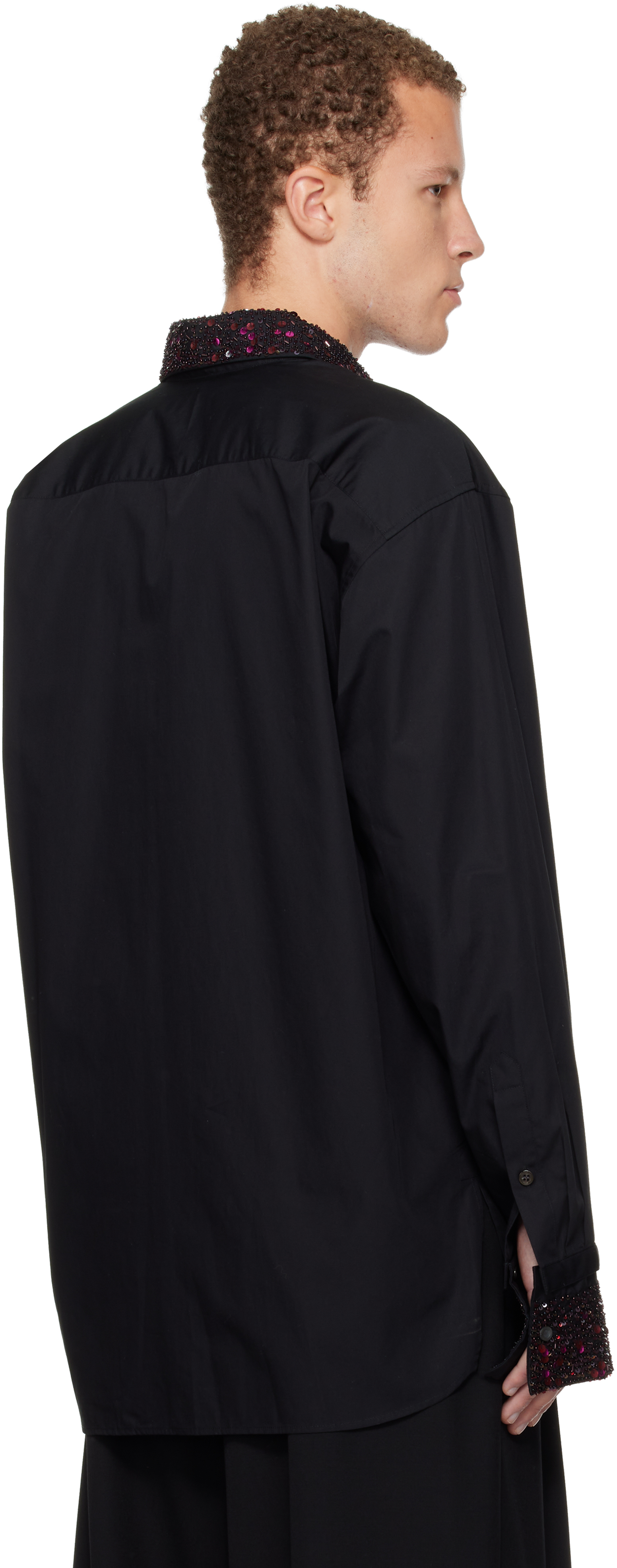 Dries Van Noten Black Sequinned Trim Shirt In Black