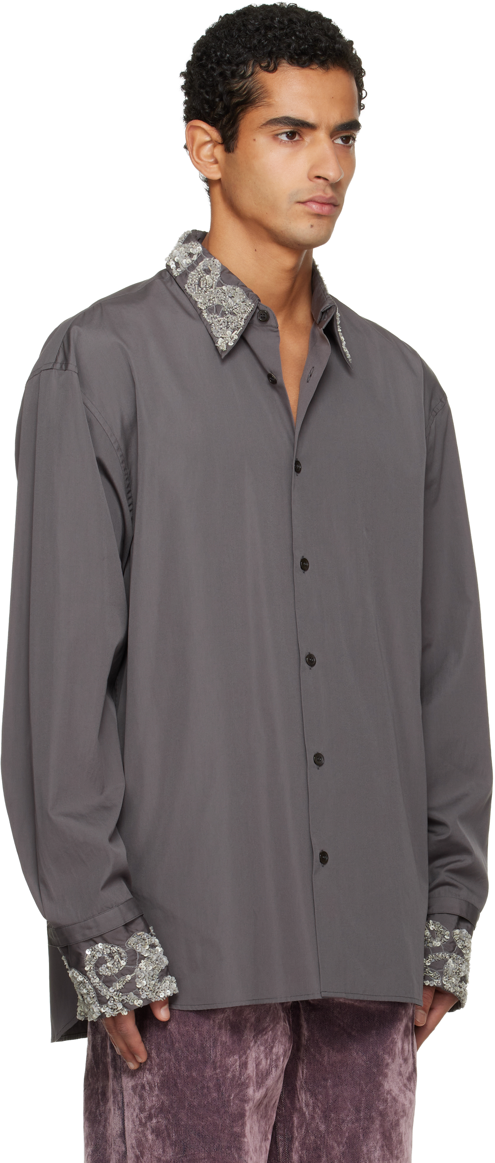 Dries Van Noten Gray Embellished Shirt In Gray