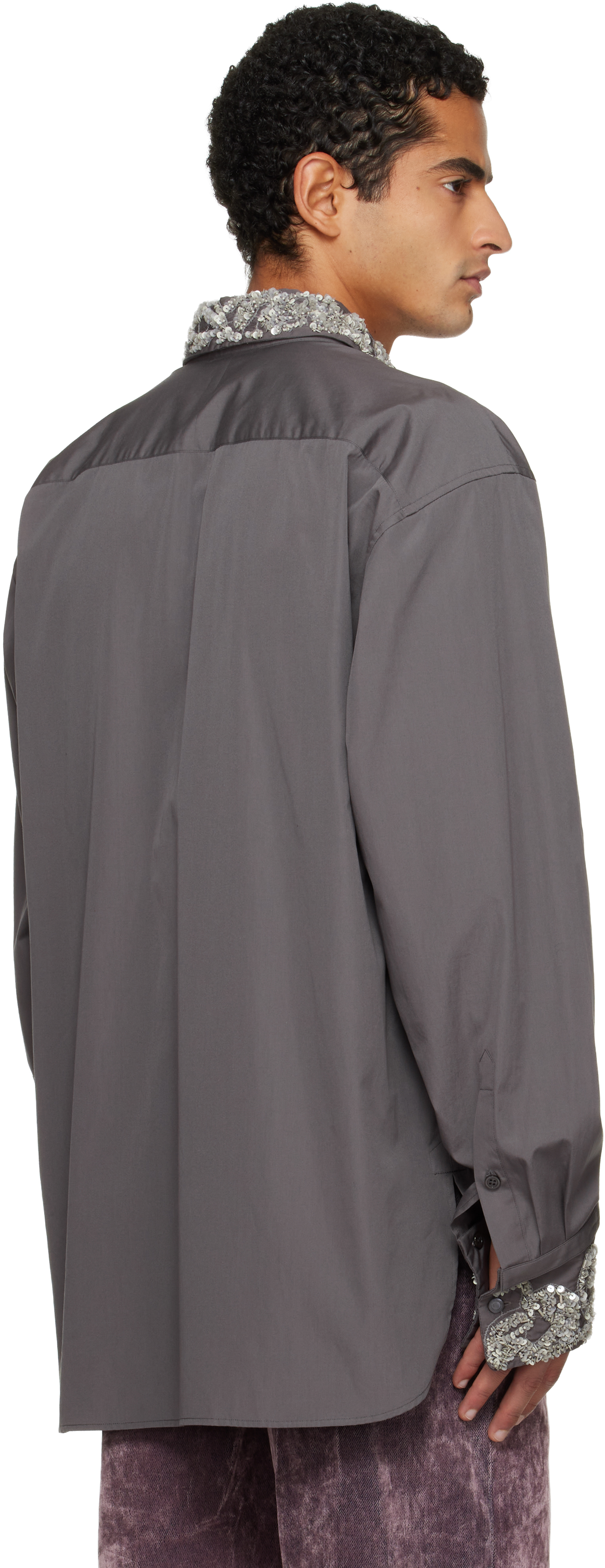 Dries Van Noten Gray Embellished Shirt In Gray