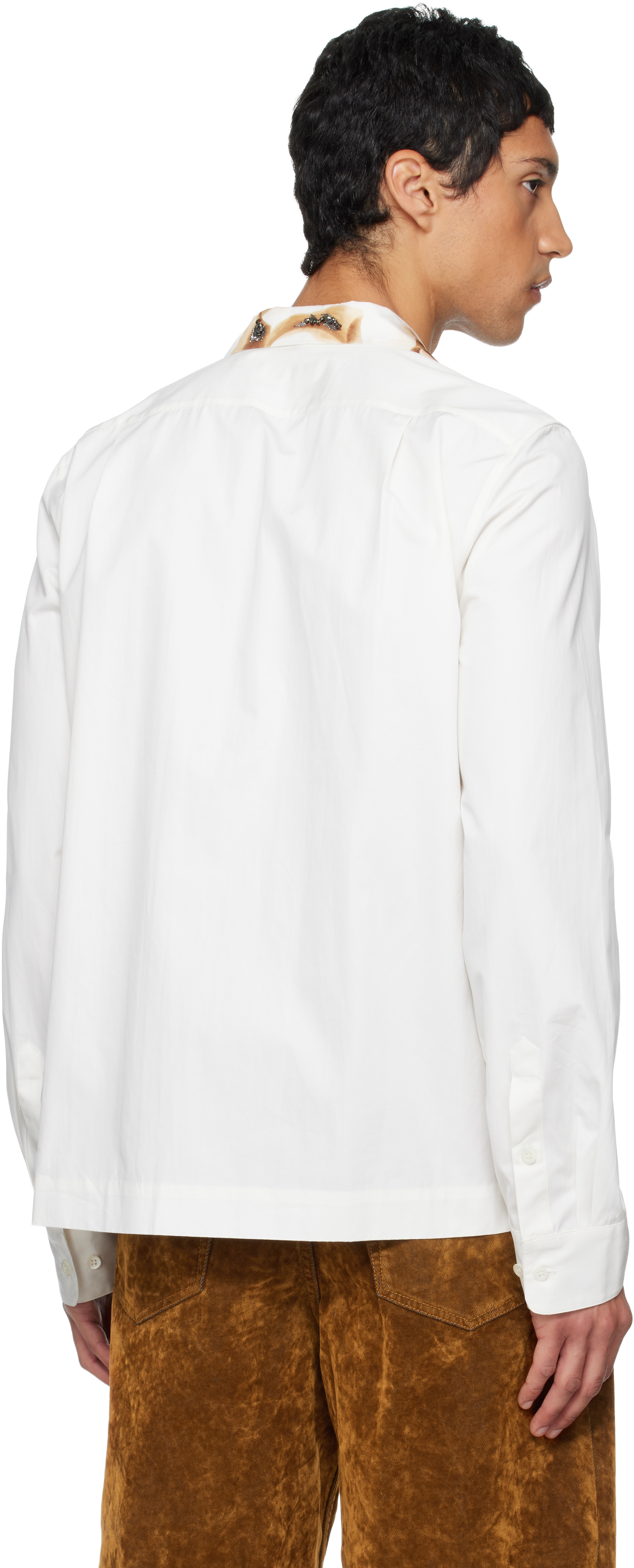 Dries Van Noten White Embroidered Cotton Shirt In Brown