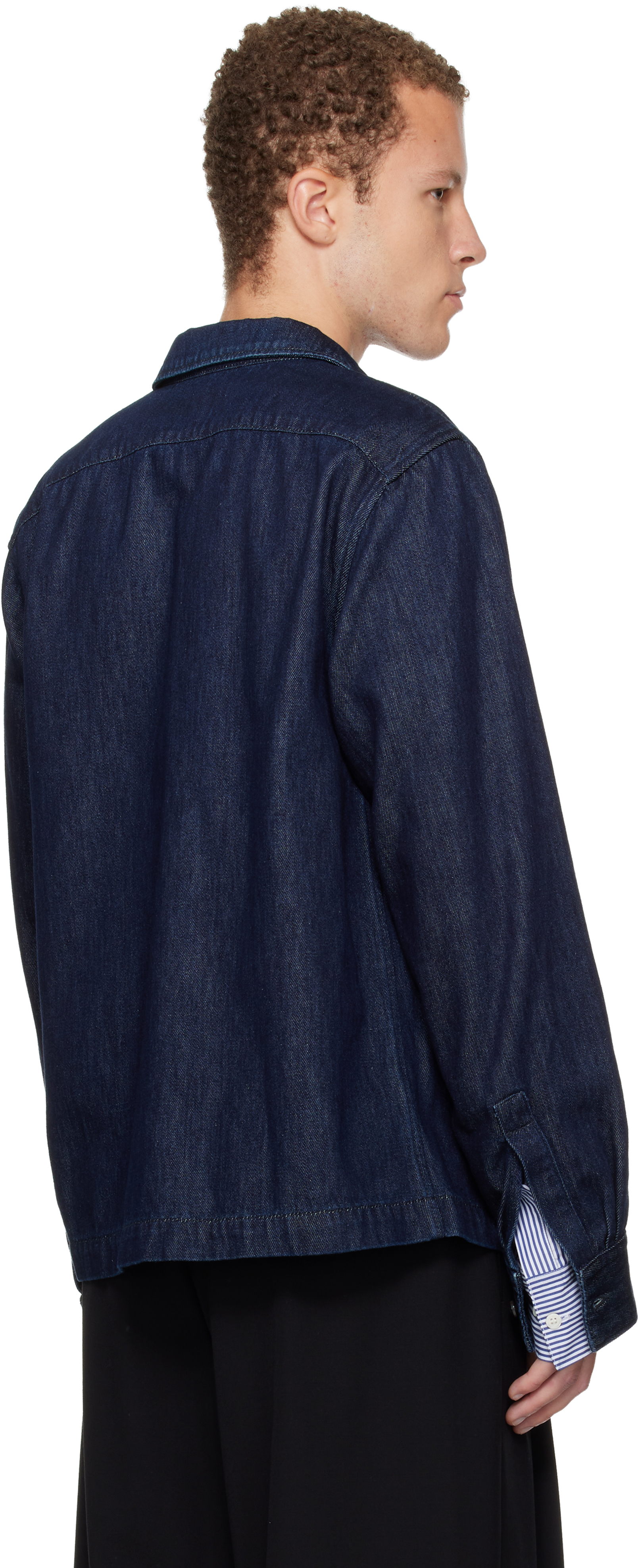 Dries Van Noten Navy Zip Denim Shirt In Animal Print