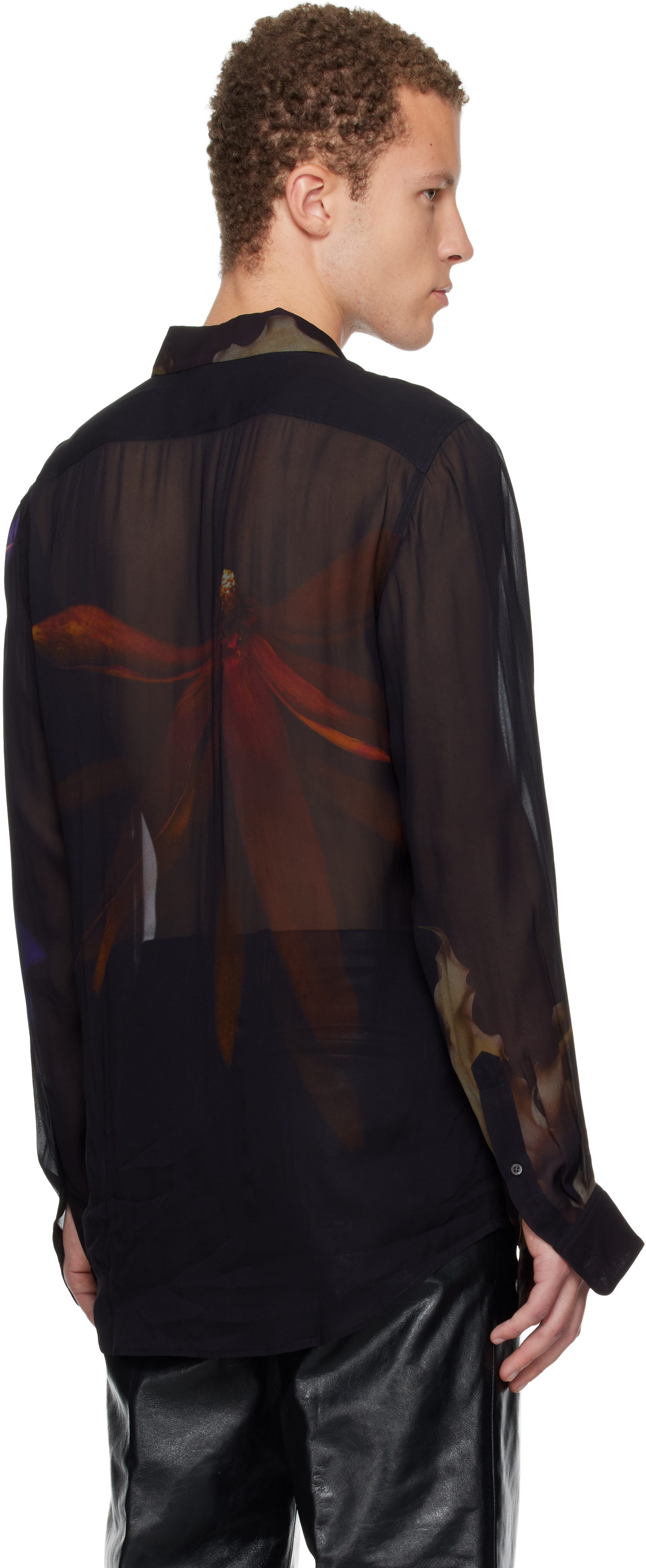 Dries Van Noten Men Printed Organza Curles Shirt In Black