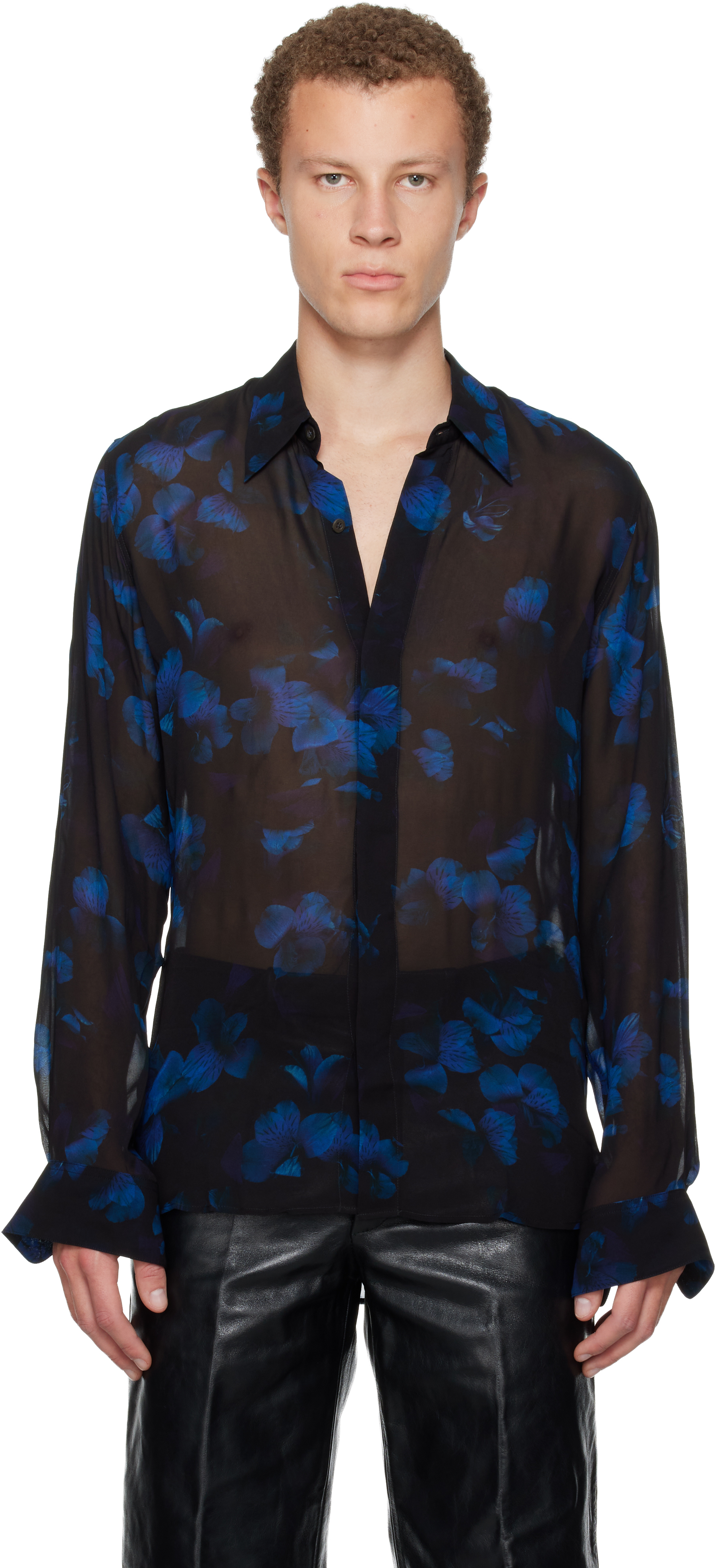 Dries Van Noten Sheer Floral Shirt In Black