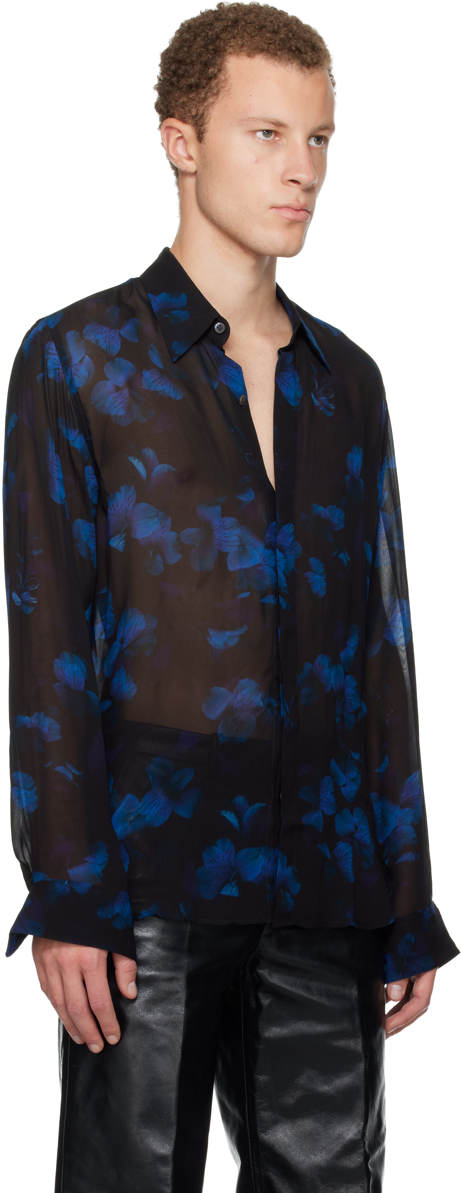 Dries Van Noten Sheer Floral Shirt In Black