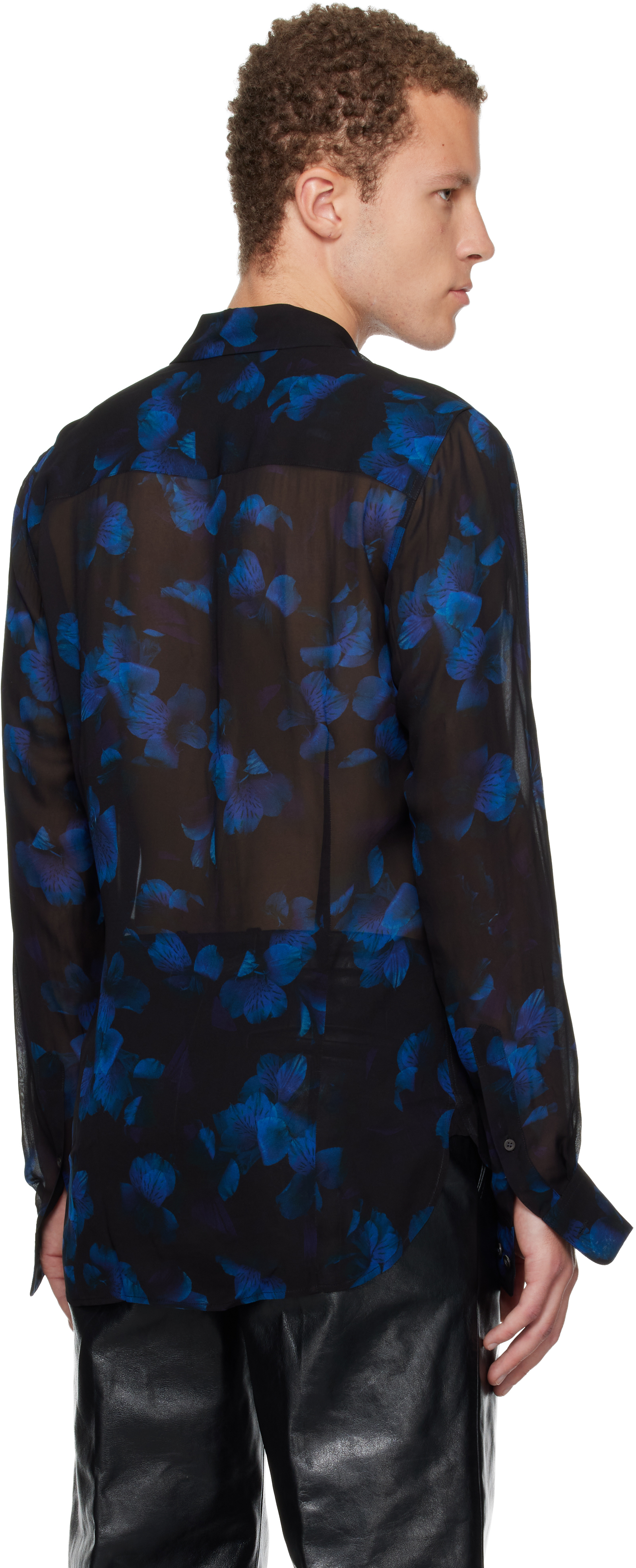 Dries Van Noten Sheer Floral Shirt In Black