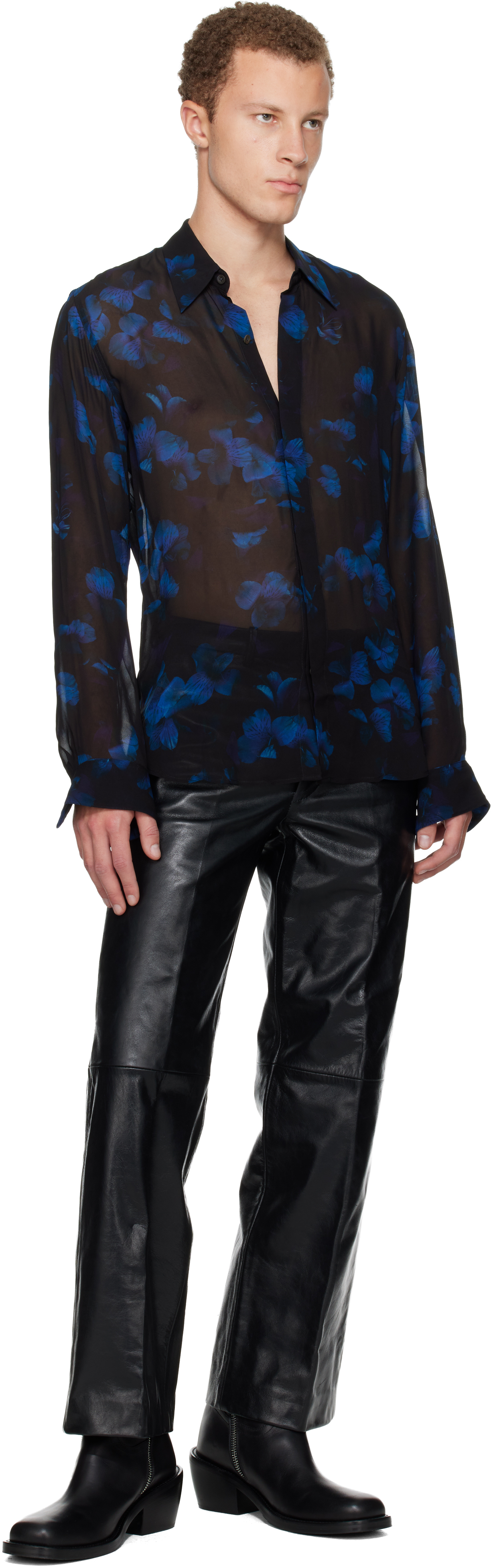 Dries Van Noten Sheer Floral Shirt In Black