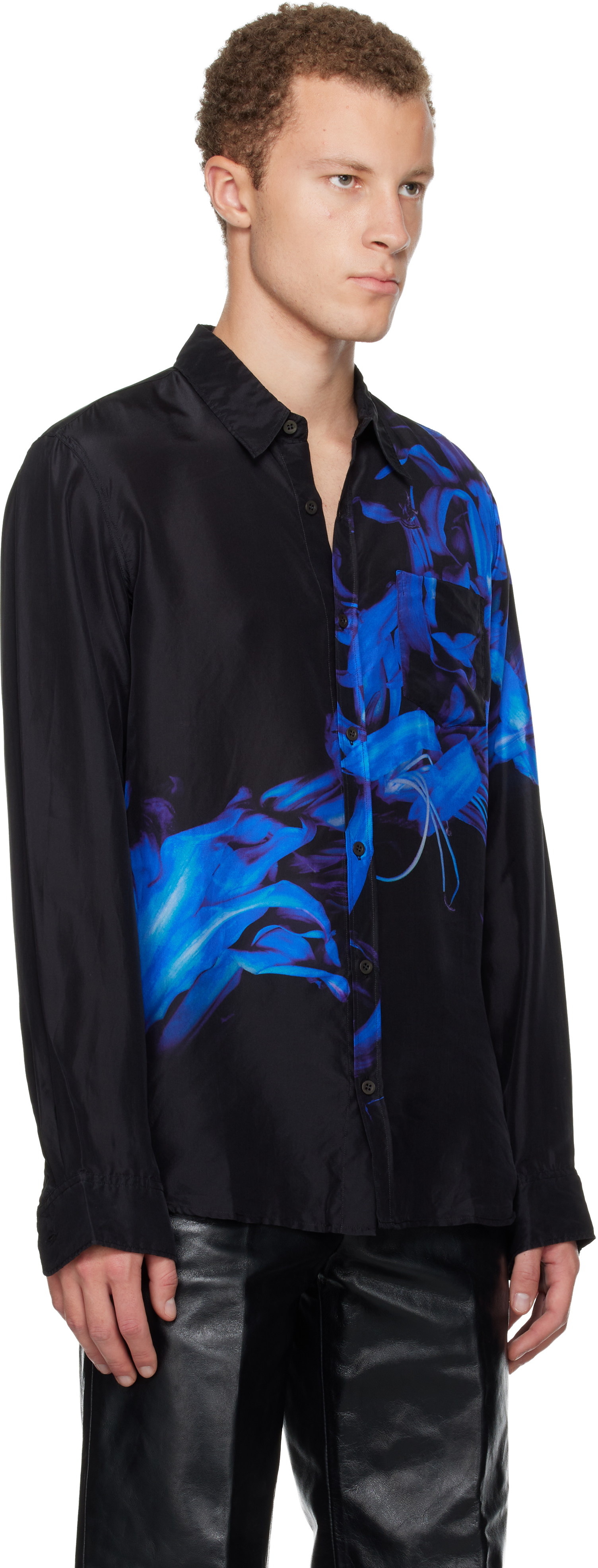 Dries Van Noten Black Silk Shirt In Multi