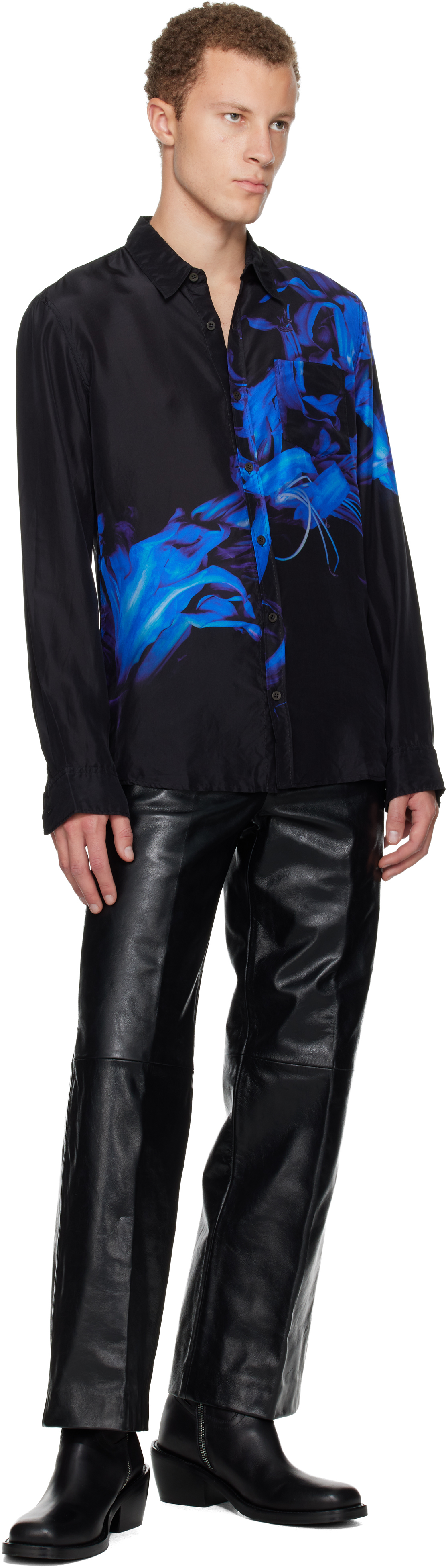 Dries Van Noten Black Silk Shirt In Multi