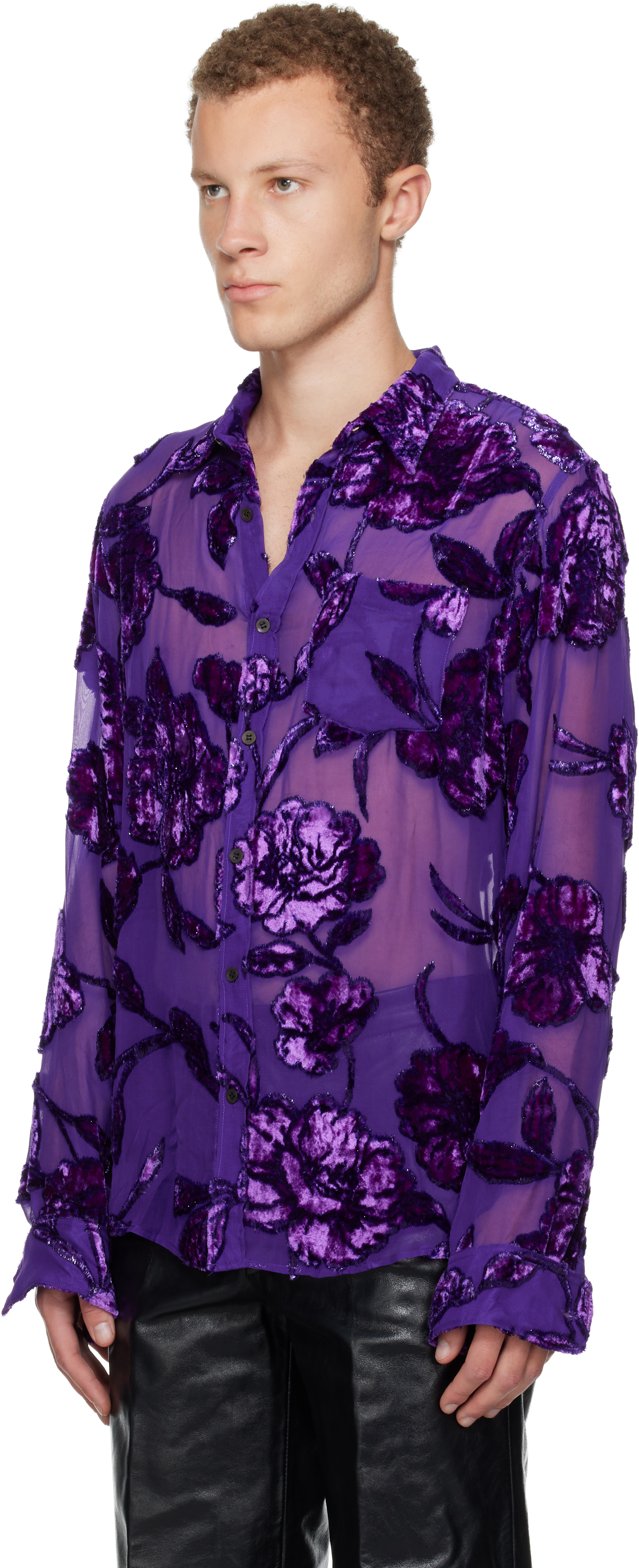 Dries Van Noten Purple Fitted Sheer Shirt In Purple