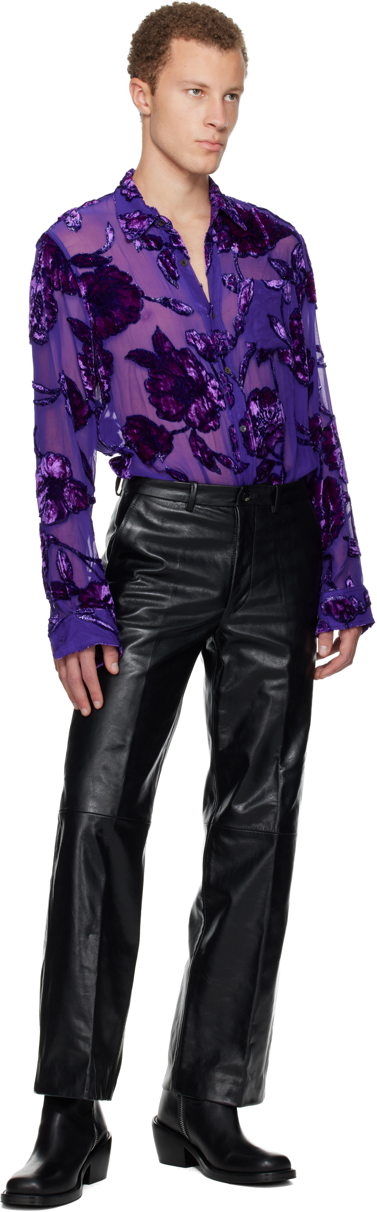Dries Van Noten Purple Fitted Sheer Shirt In Purple