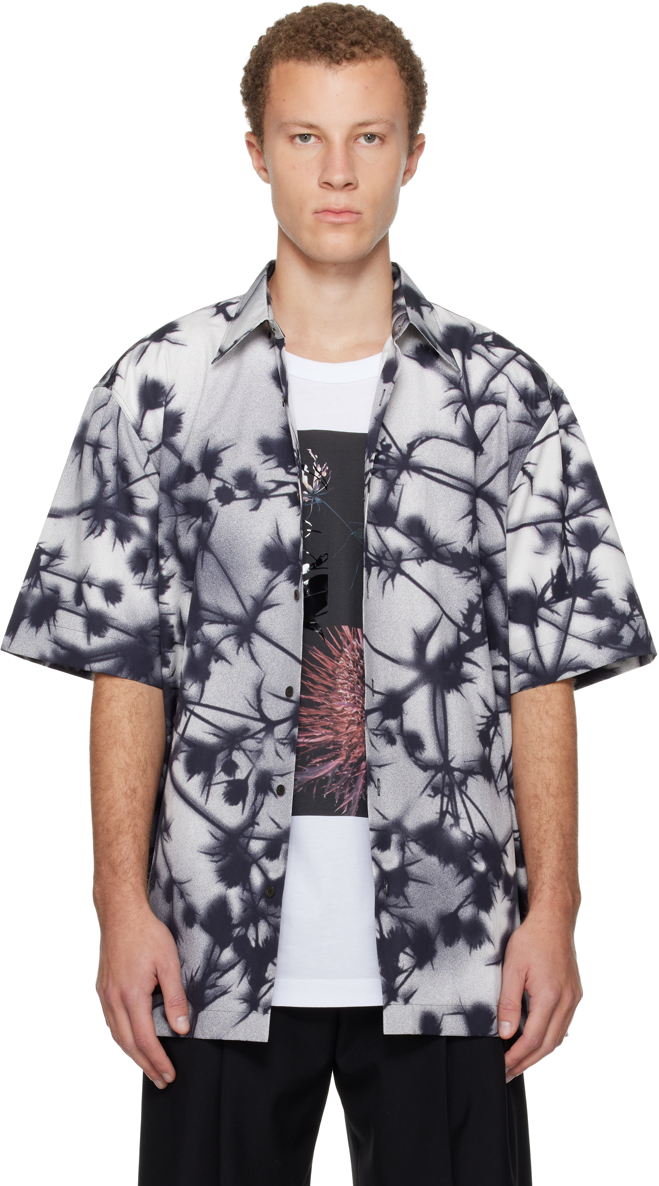 Black & Gray Floral Shirt by Dries Van Noten on Sale