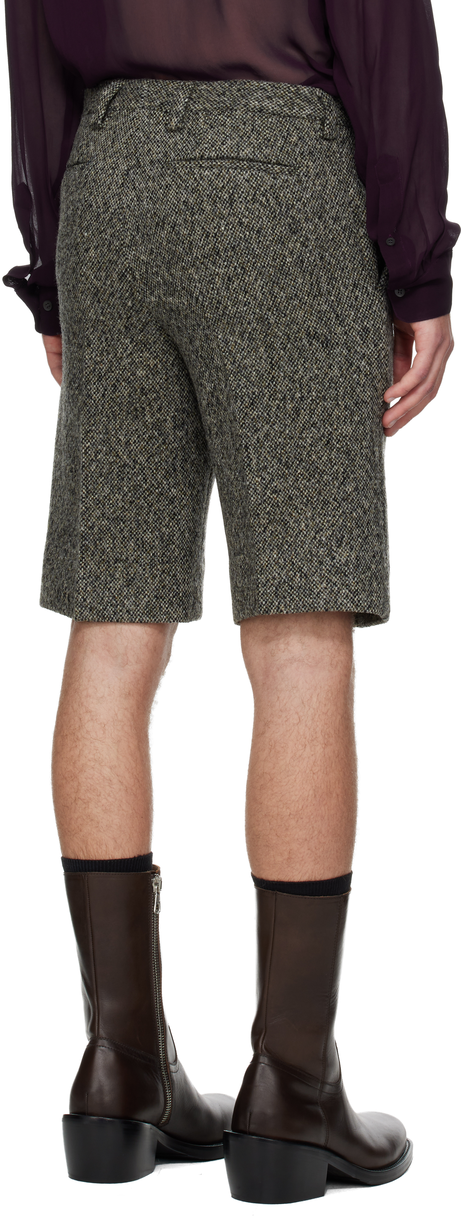 Dries Van Noten Gray Tailored Wool Shorts In Green