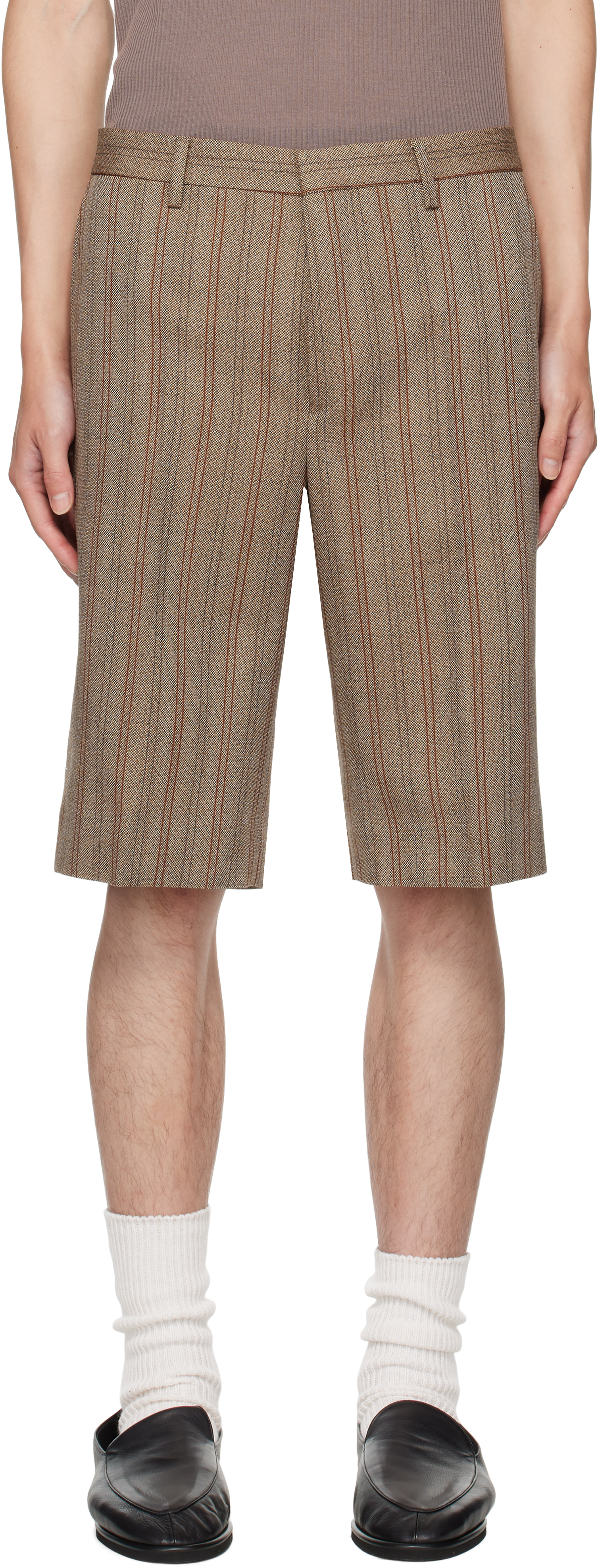 Dries Van Noten Beige Striped Shorts In Brown