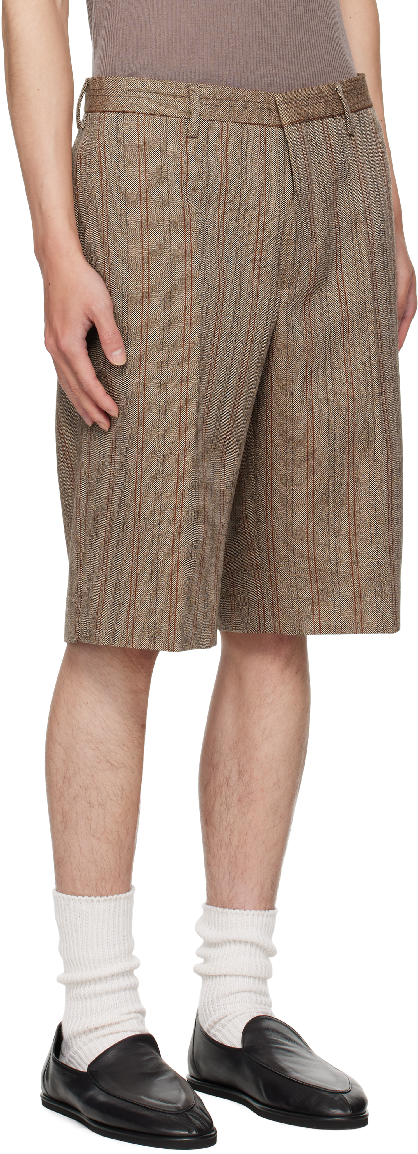 Dries Van Noten Beige Striped Shorts In Brown