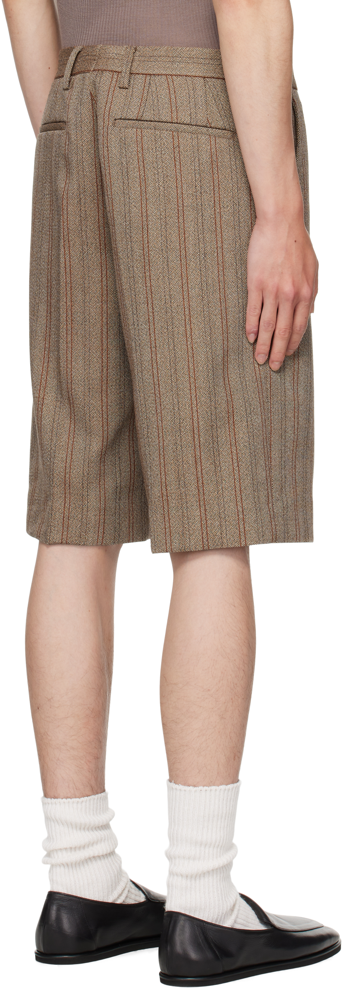 Dries Van Noten Beige Striped Shorts In Brown