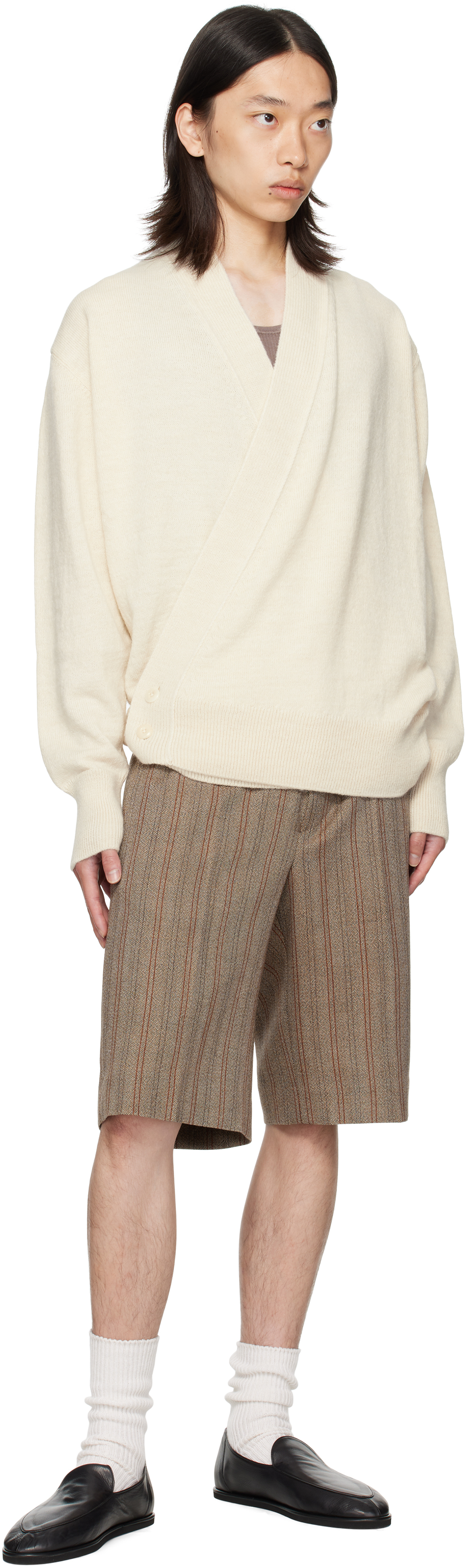 Dries Van Noten Beige Striped Shorts In Brown