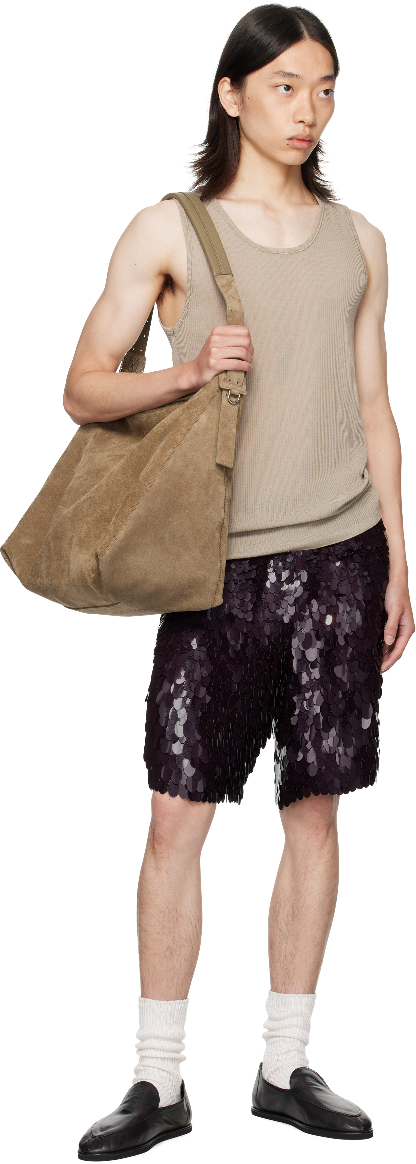 Dries Van Noten Burgundy Sequinned Shorts In Burgundy