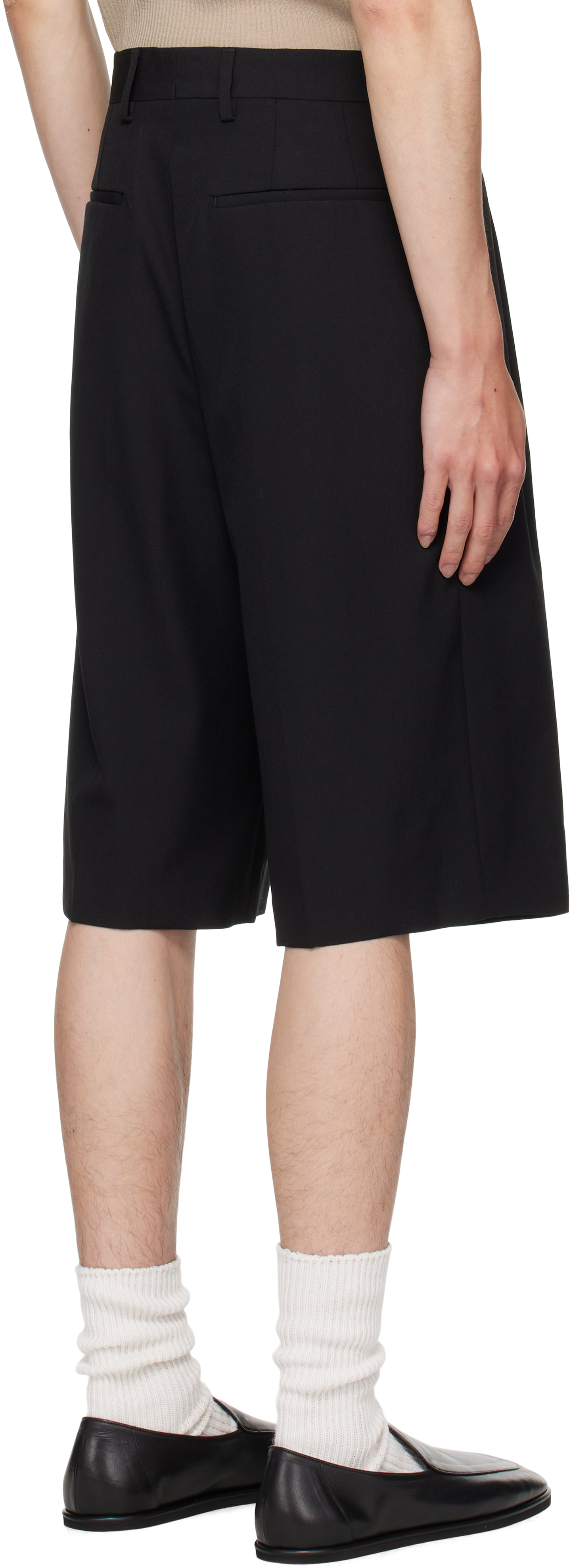 Dries Van Noten Navy Tailored Wool Shorts In Black