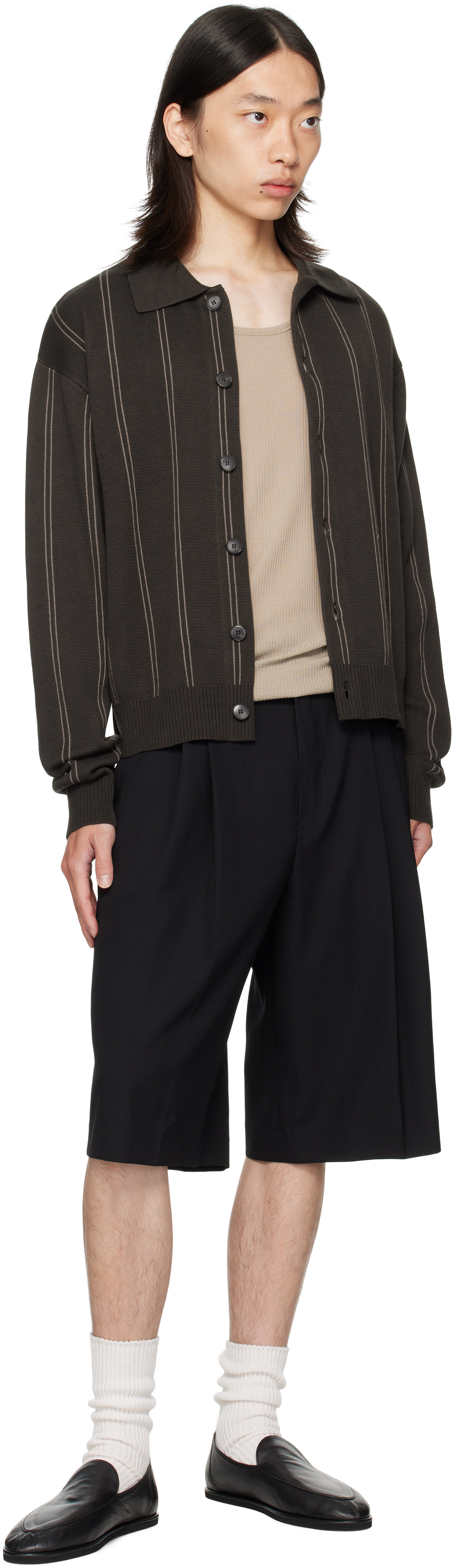 Dries Van Noten Navy Tailored Wool Shorts In Black