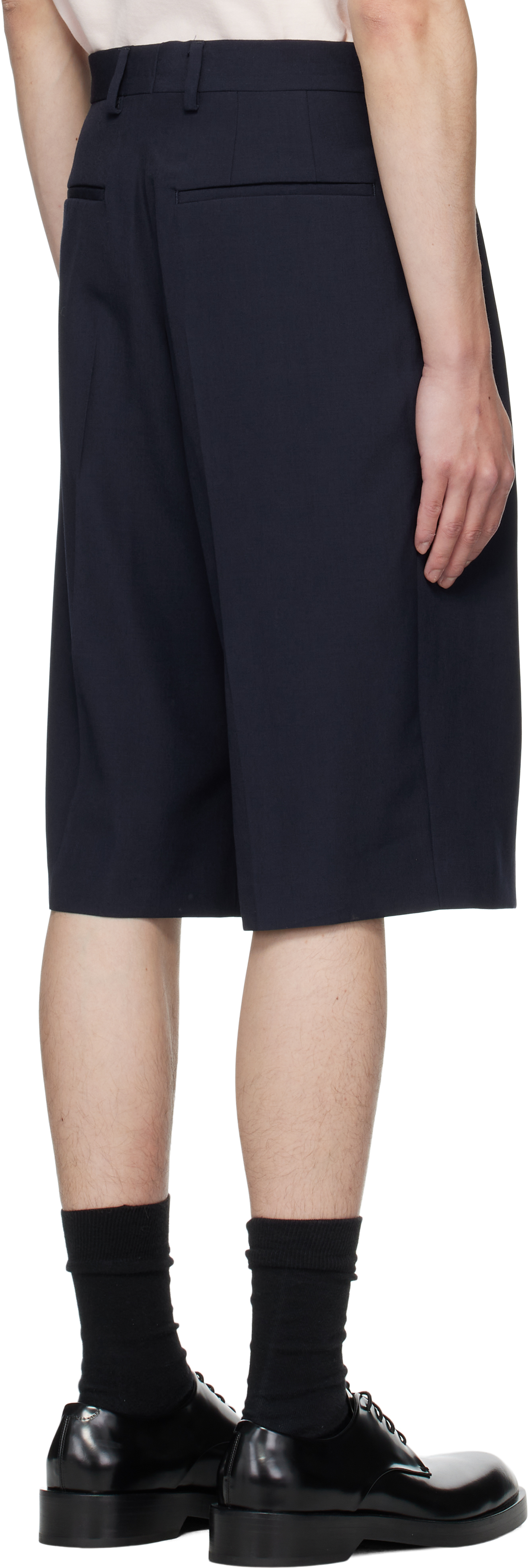 Dries Van Noten Navy Tailored Wool Shorts In Blue