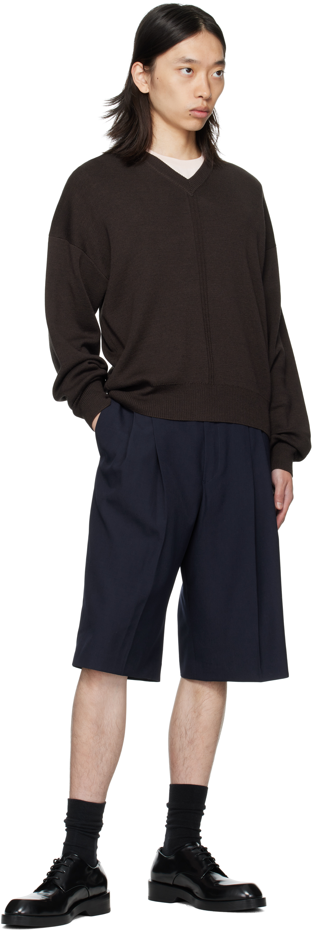 Dries Van Noten Navy Tailored Wool Shorts In Blue