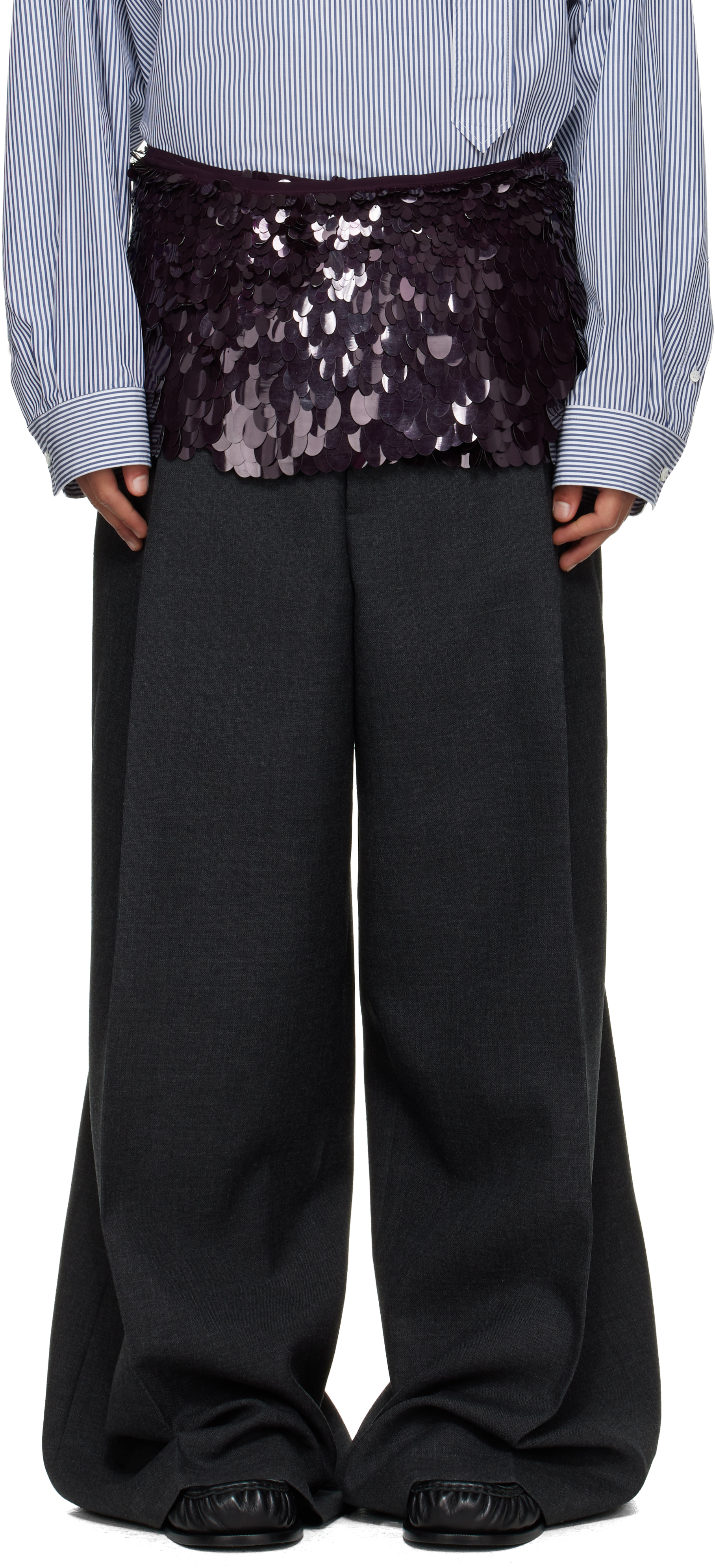 Dries Van Noten: バーガンディ スパンコール ベルト | SSENSE 日本