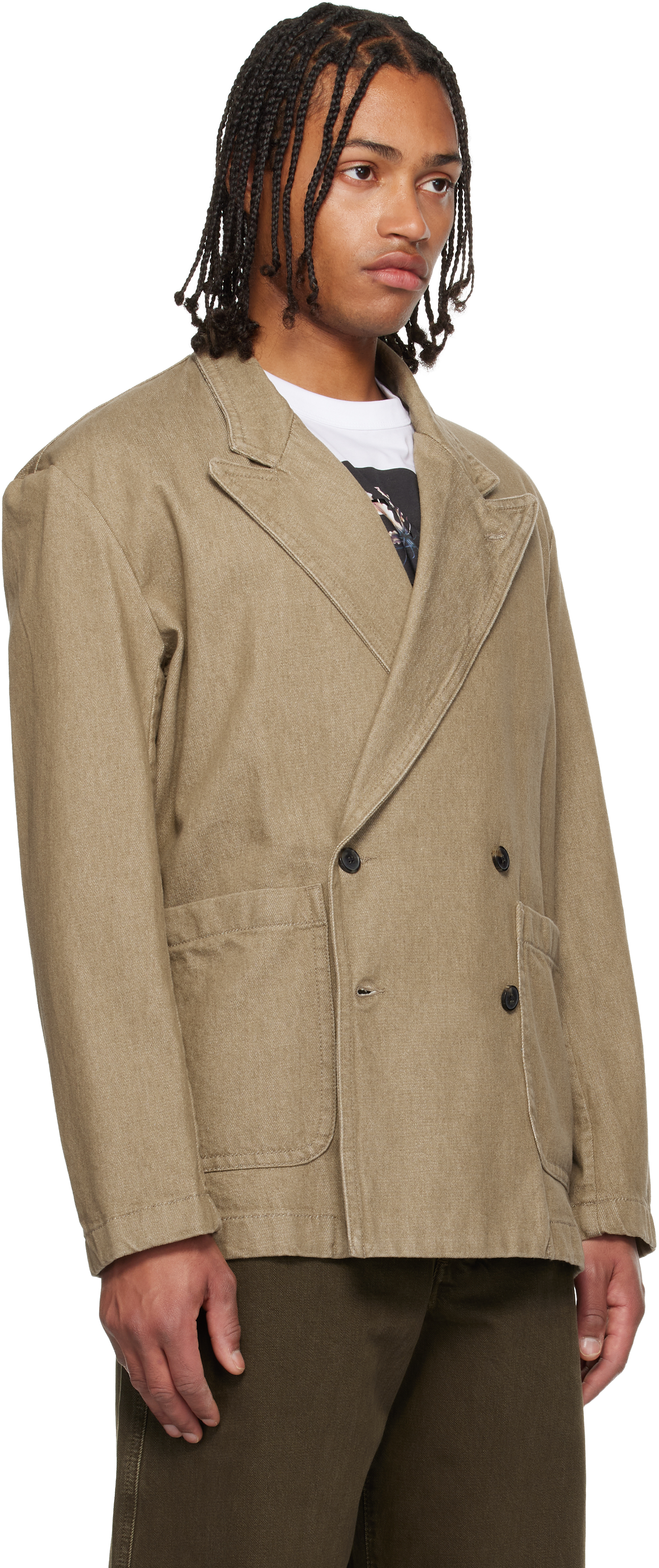 Dries Van Noten Taupe Double-breasted Denim Blazer In Brown