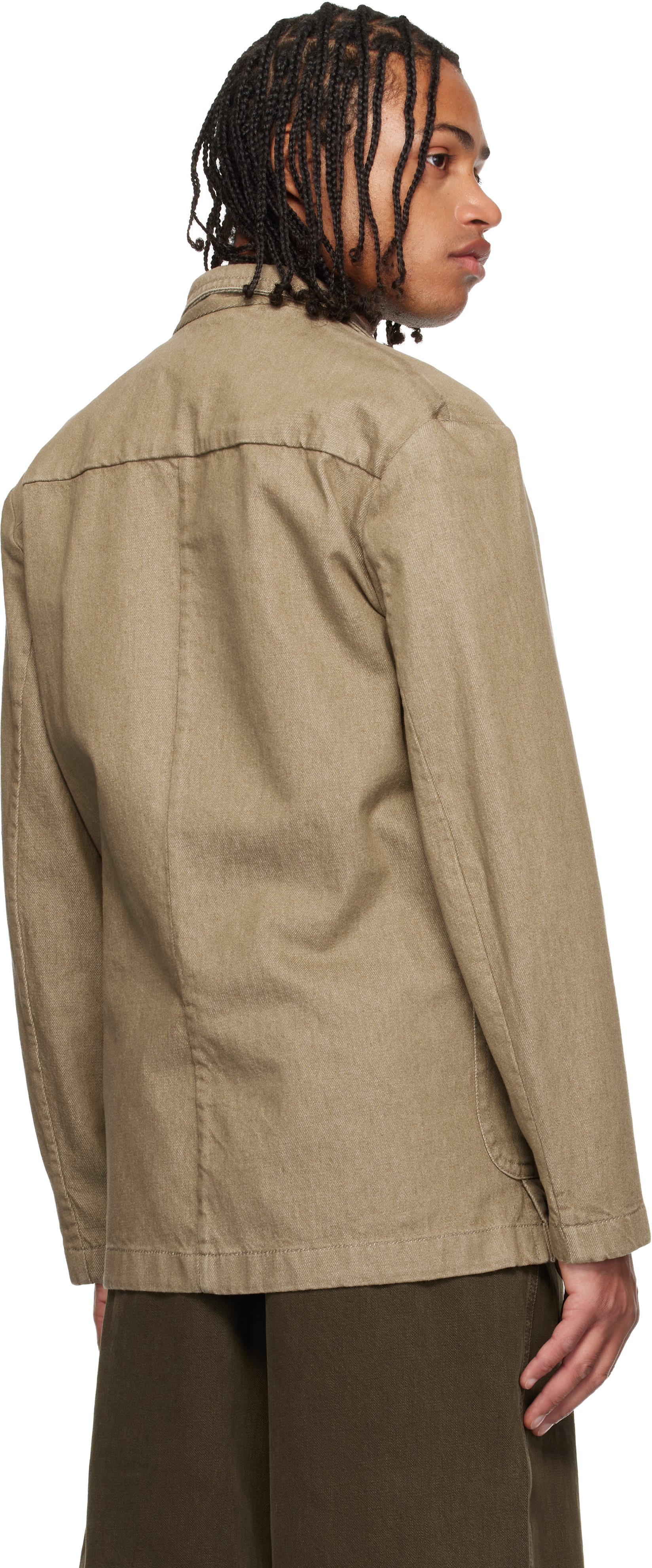 Dries Van Noten Taupe Double-breasted Denim Blazer In Brown